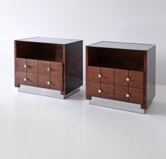 Rationalist Bedside Cabinets, Chrome-Plated Steel, Walnut and Oak Veneer, c 1930