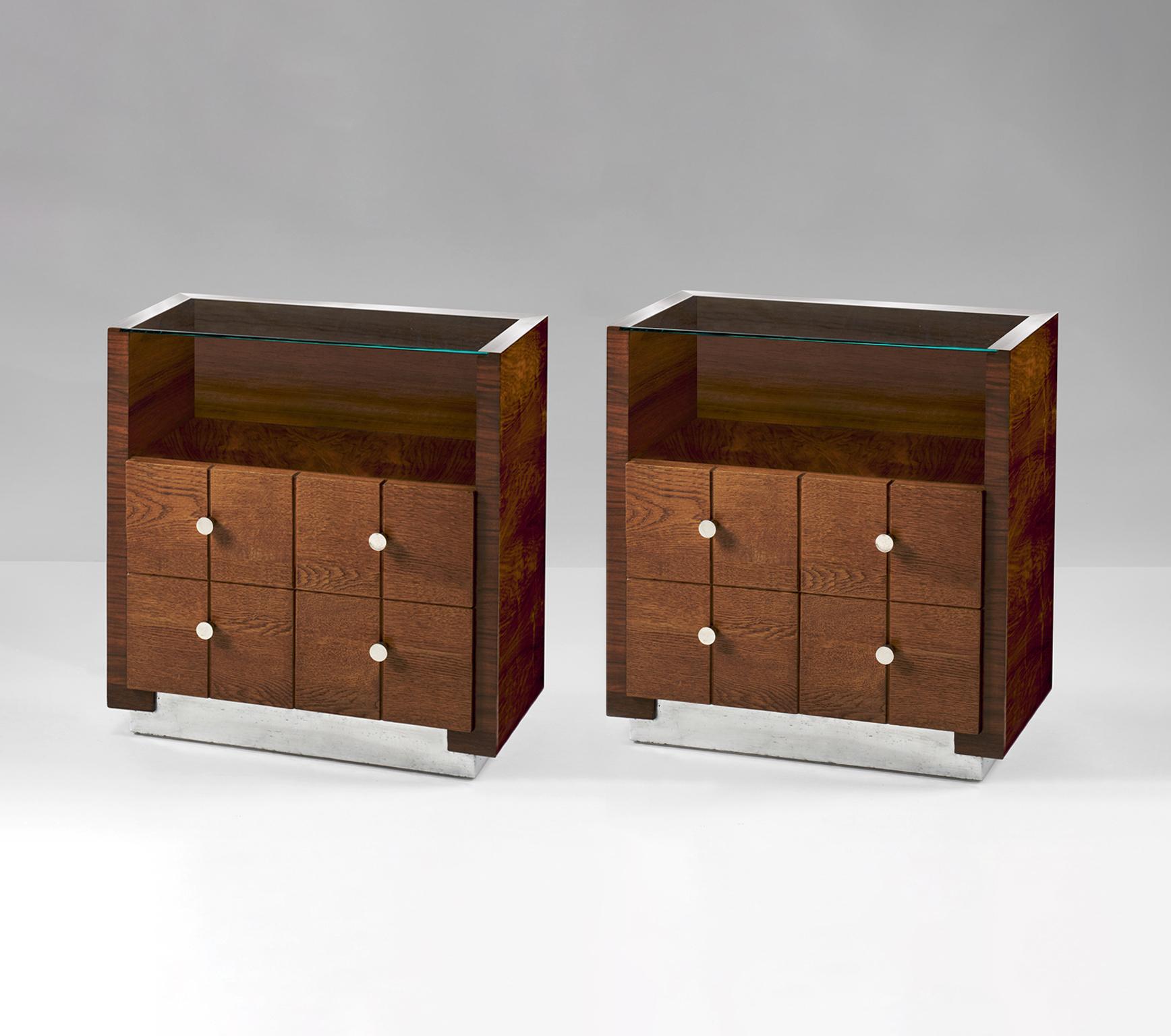 Rationalist bedside cabinets with two drawers, Italy c. 1930. 