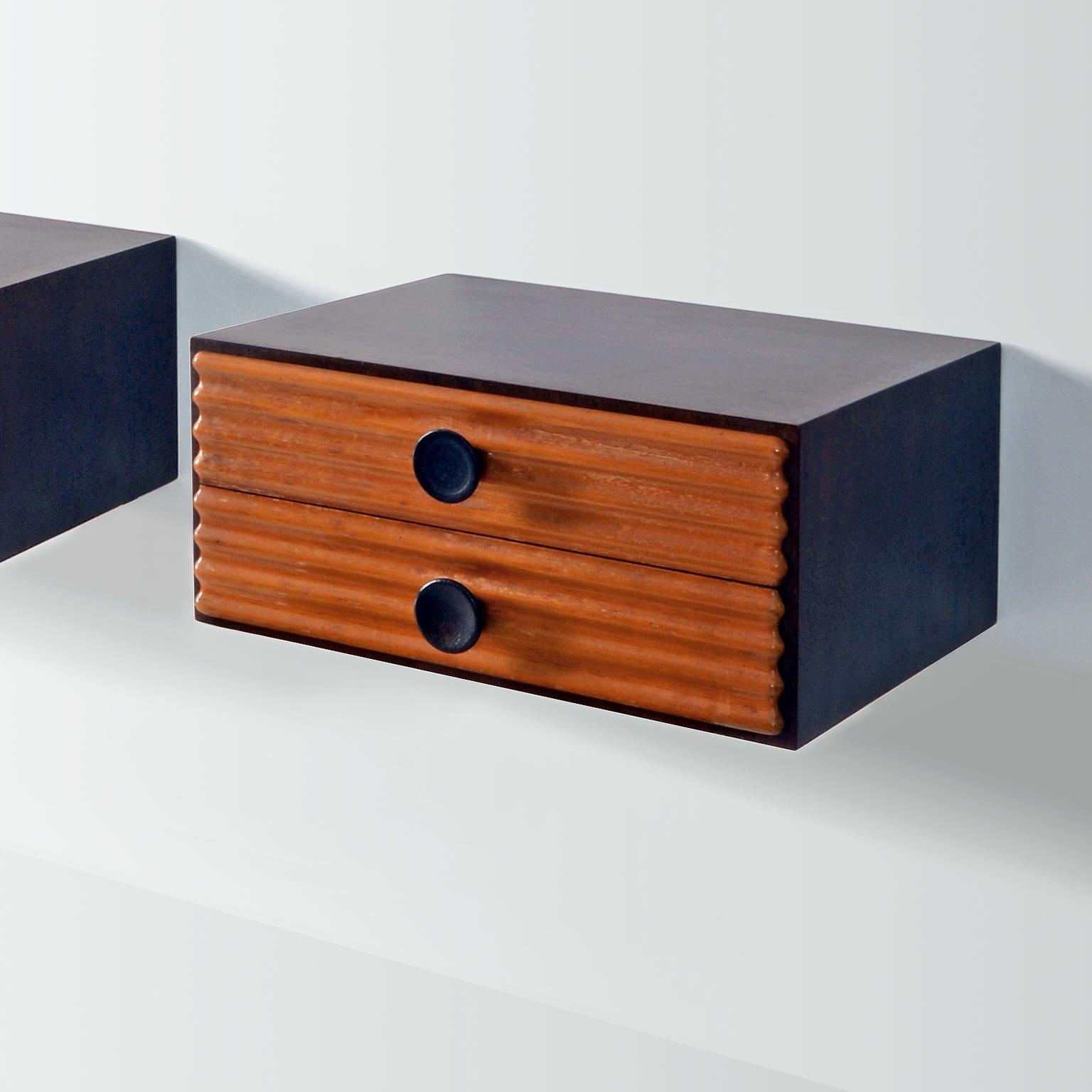 Modern Rationalist Wall Mounted Bedside Cabinets With Drawers, Molded Wood, Italy 1930 For Sale