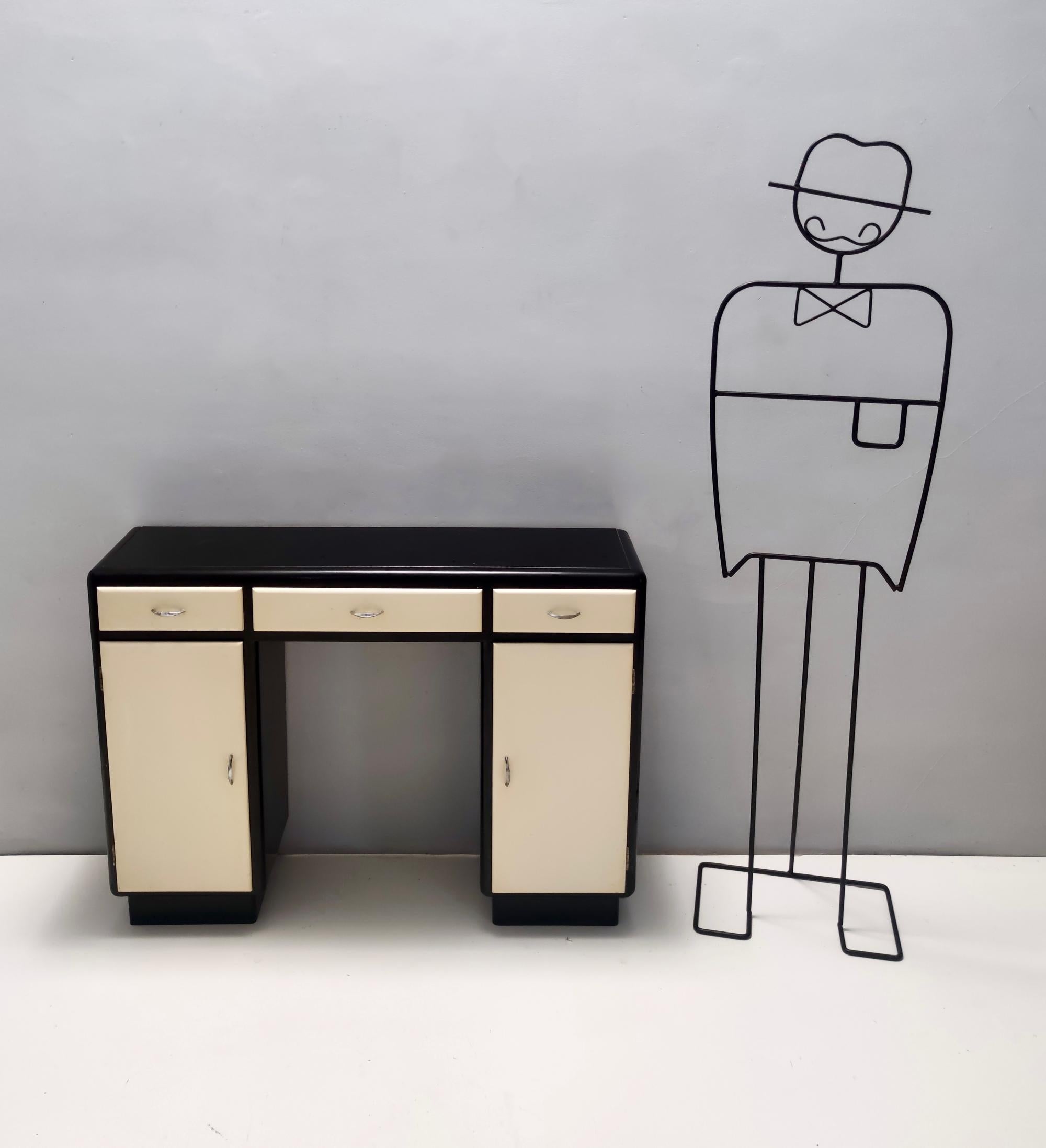 italien Table console d'entrée rationaliste noire et ivoire avec plateau en verre noir, Italie en vente