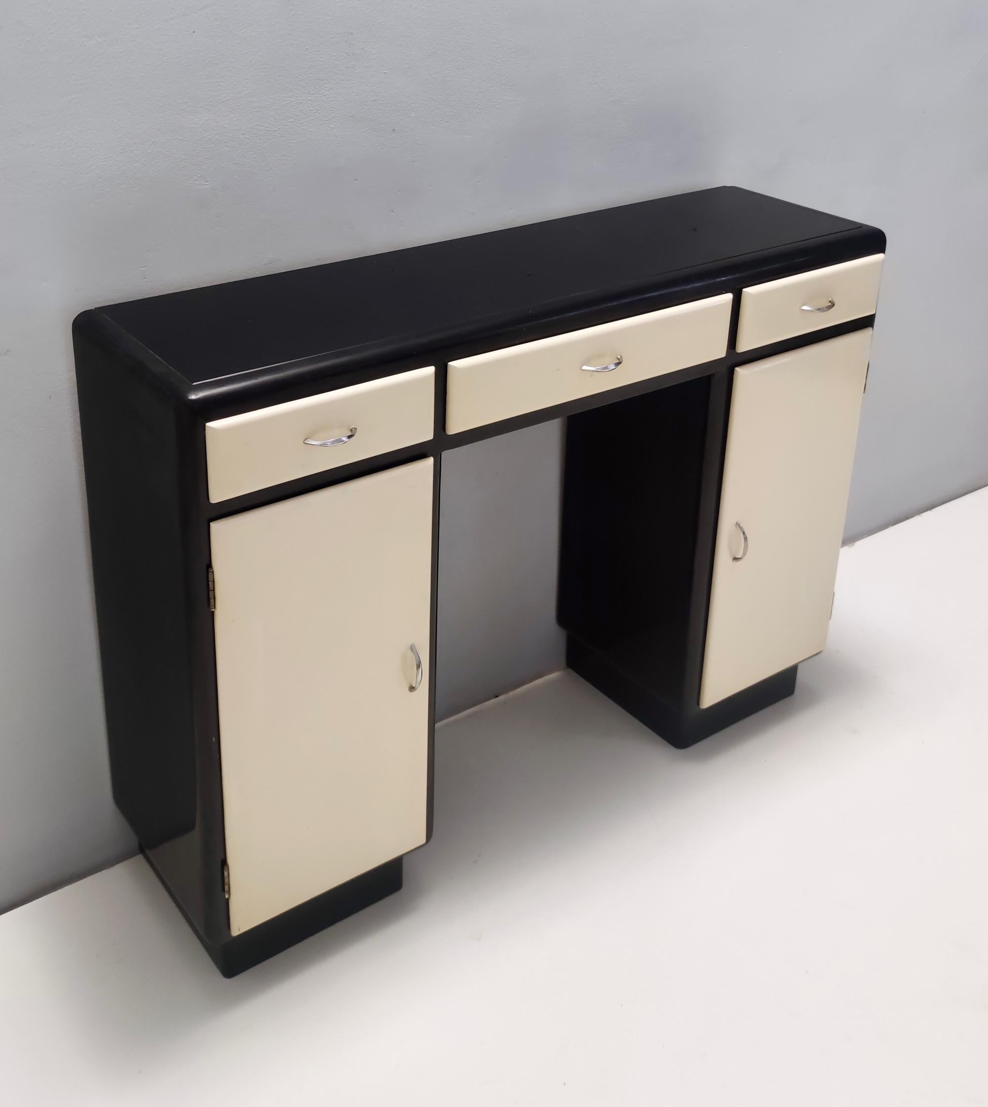Table console d'entrée rationaliste noire et ivoire avec plateau en verre noir, Italie en vente 1