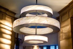 Rationalist Contemporary Italian Alabaster Marble and Iron Chandelier