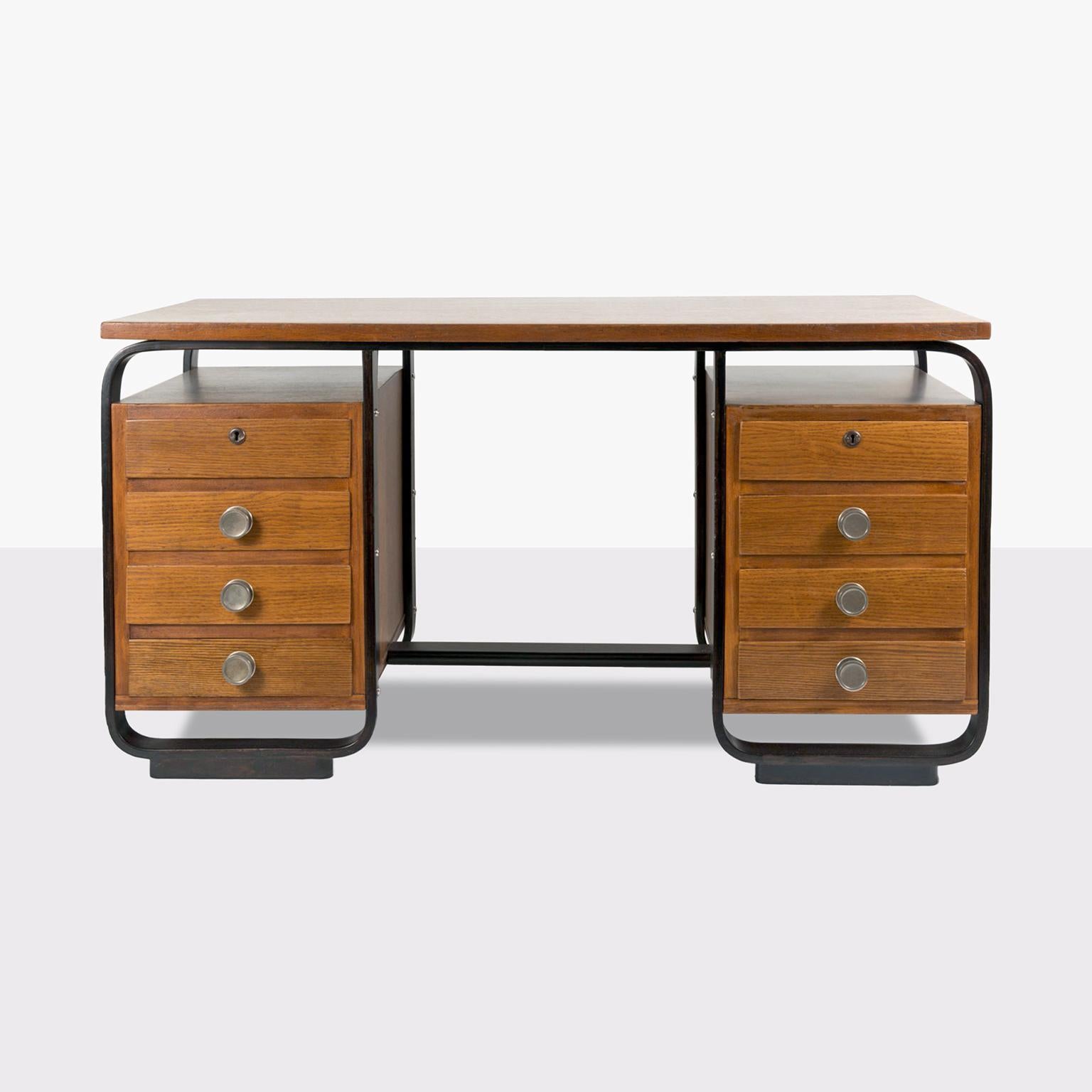 Modern Rationalist Desk by Giuseppe Pagano for Maggioni, Veneered Wood, Italy, c. 1940 For Sale