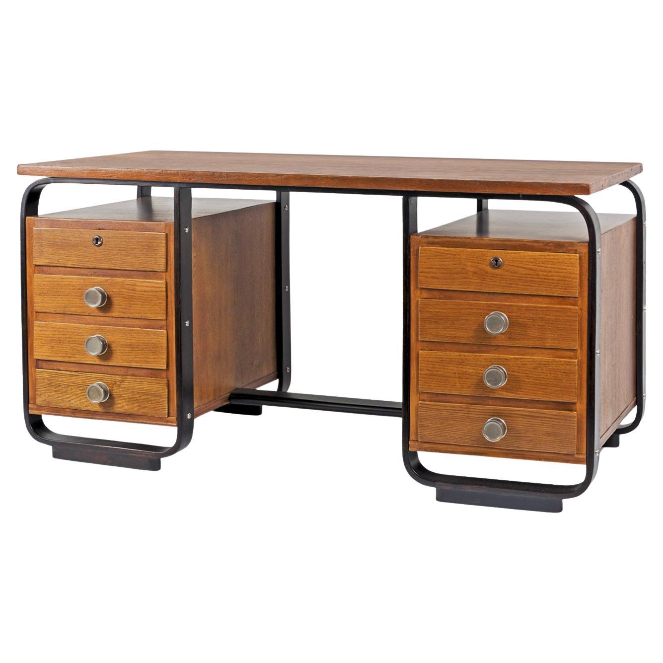 Scrivania razionalista di Giuseppe Pagano per Maggioni, legno impiallacciato, Italia, 1940 ca.