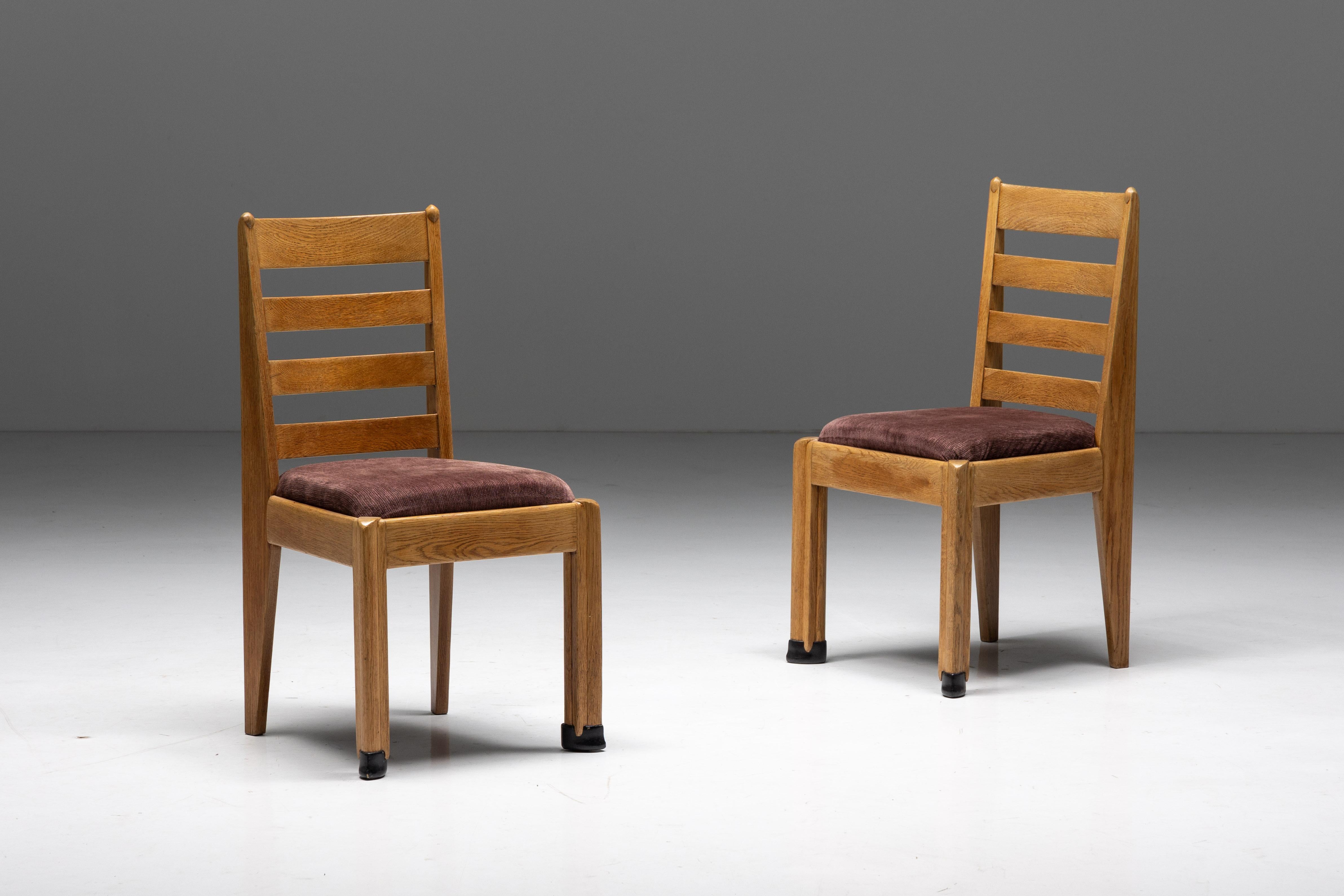 Oak dining chairs, Dutch Art Deco era, Hague school, 1928. Minimalist and modern for its time. Truly an Avant-Garde item. Certainly an inspiration for later Scandinavian Modern designers such as Axel Einar Hjorth. The name Rationalism is