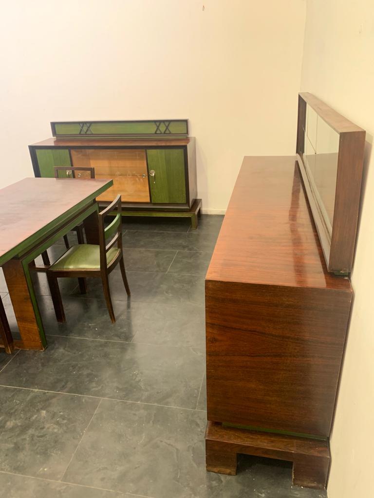 Ensemble de salle à manger Art Deco en palissandre et érable vert, ensemble de 9 pièces Bon état - En vente à Montelabbate, PU