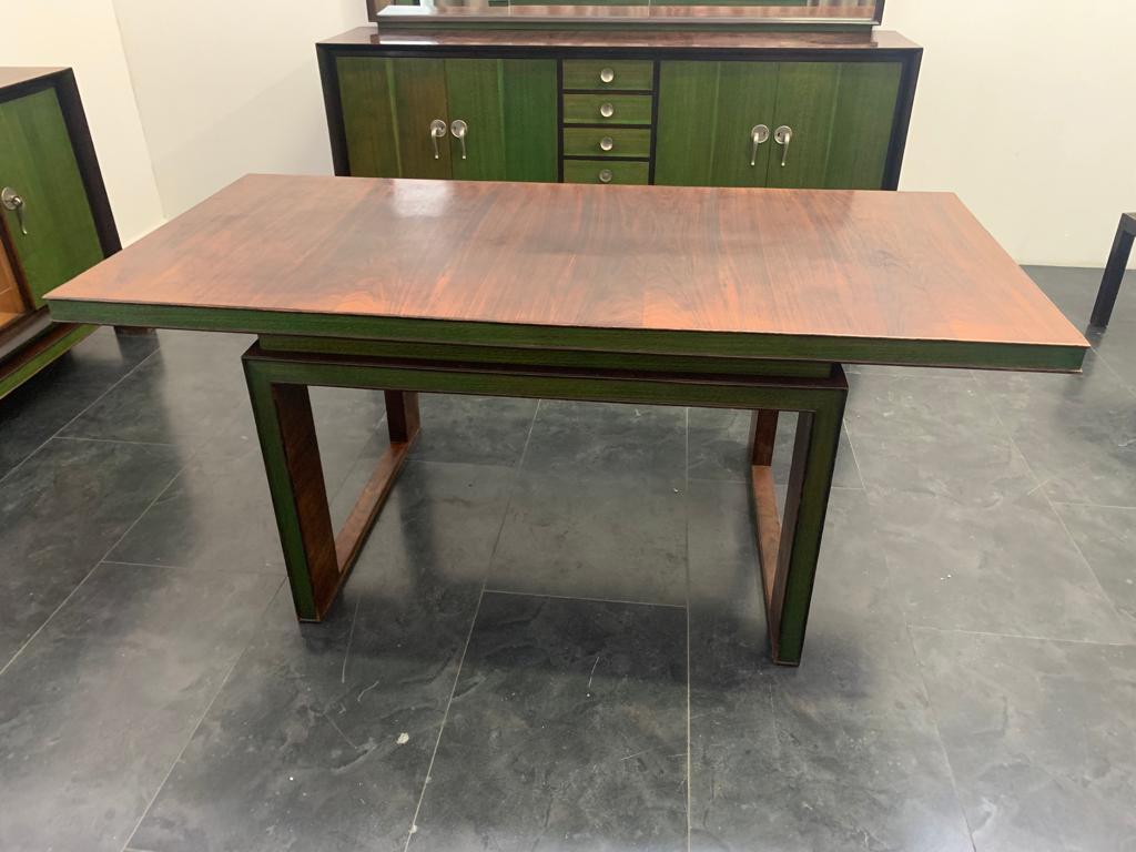 Milieu du XXe siècle Ensemble de salle à manger Art Deco en palissandre et érable vert, ensemble de 9 pièces en vente