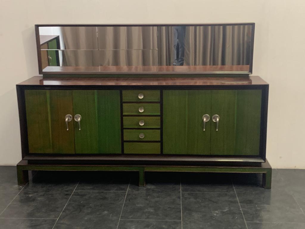Métal Ensemble de salle à manger Art Deco en palissandre et érable vert, ensemble de 9 pièces en vente