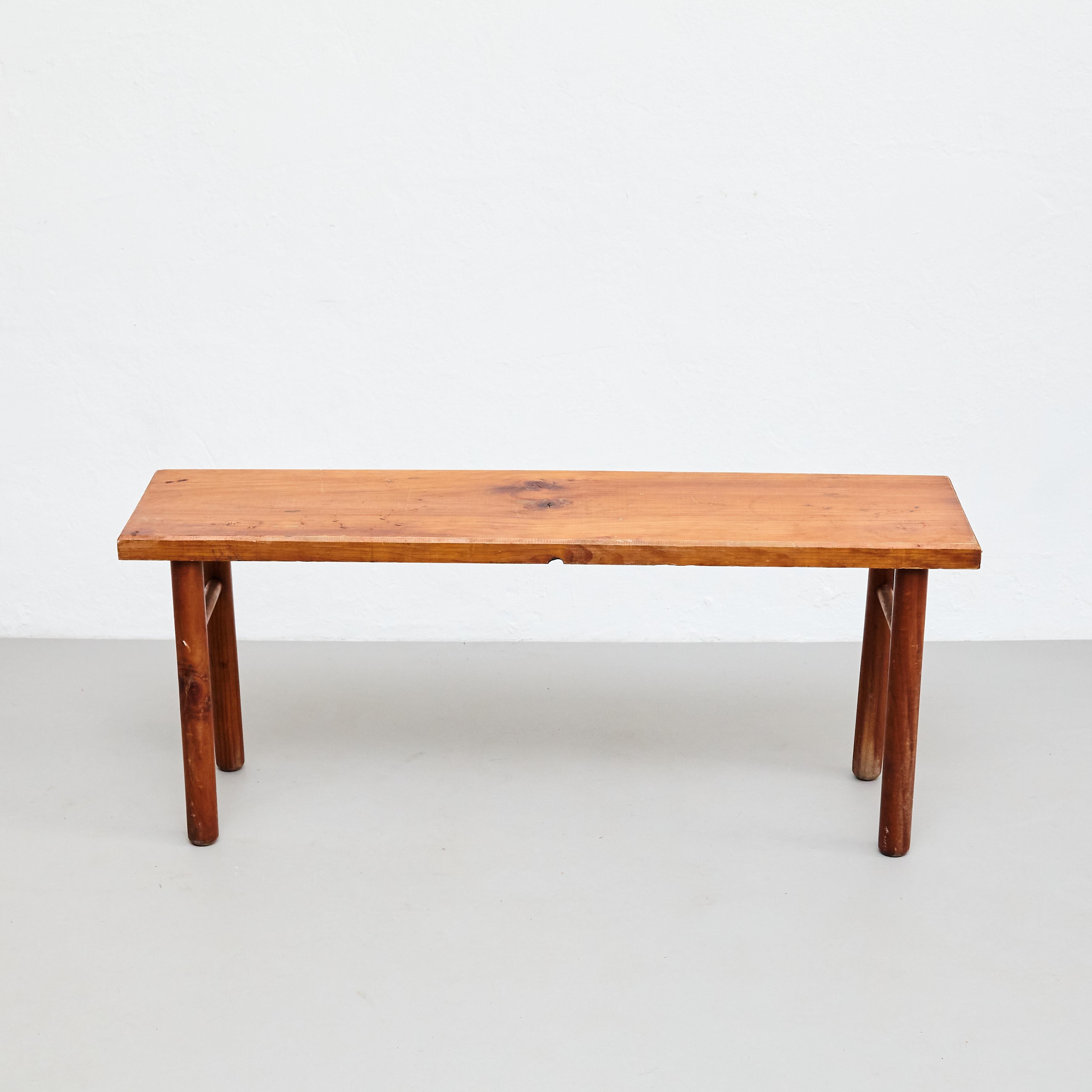 Rationalist Mid-Century Modern French Wood Bench.

Manufactured in France, circa 1960.

In original condition with minor wear consistent of age and use, preserving a beautiful patina.

Materials: 
Wood 

Dimensions: 
D 28.8 cm x W 110 cm x