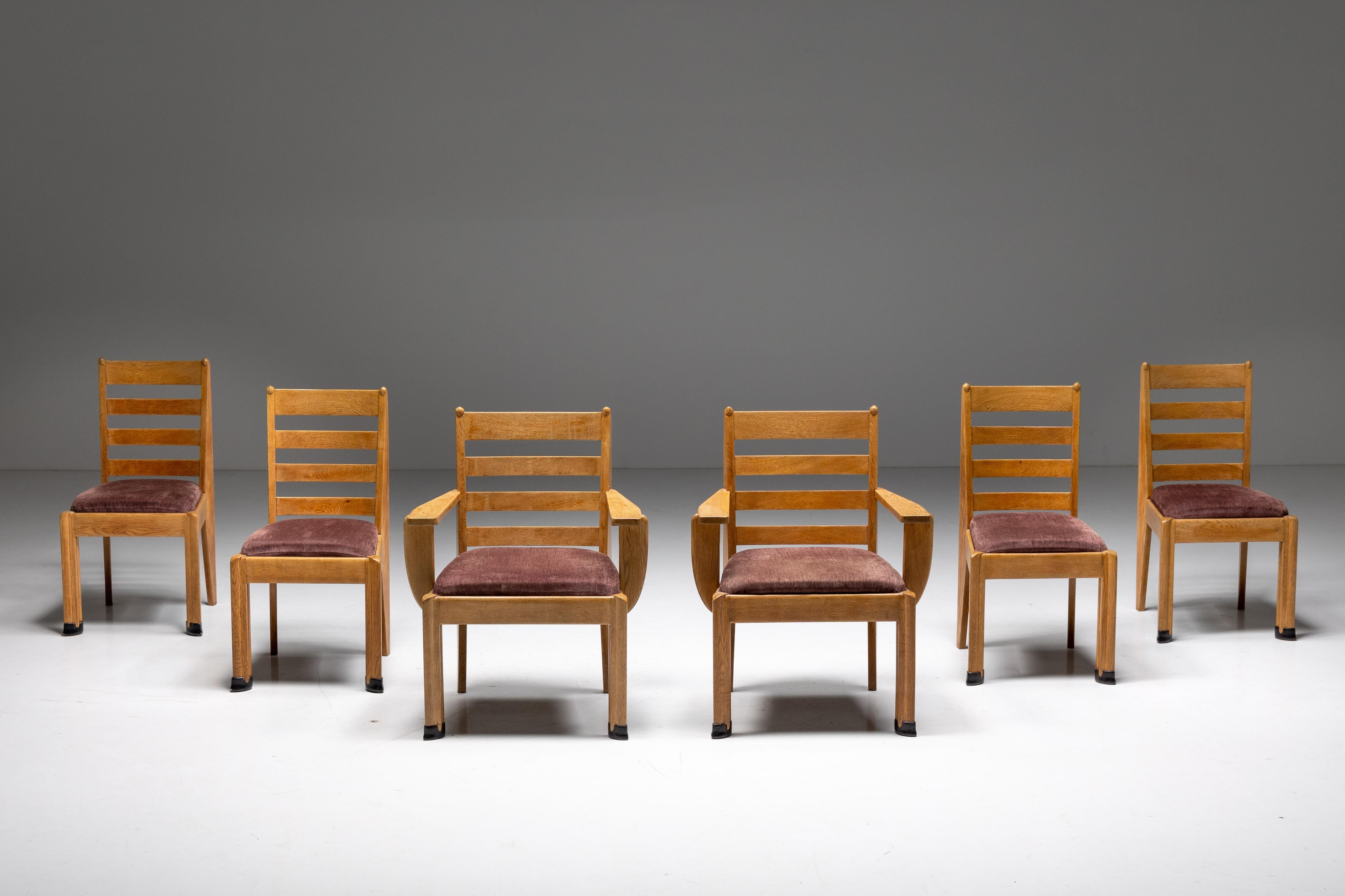 Early 20th Century Rationalist Oval Dining Set in Oak, Holland, 1920s For Sale