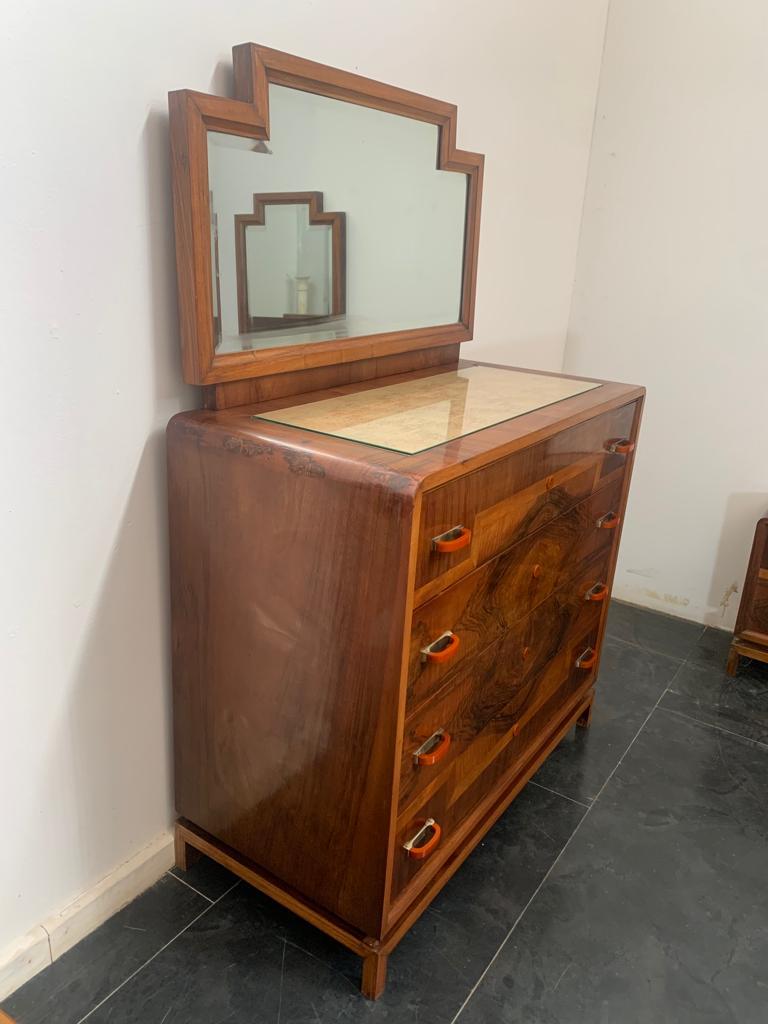 Rationalist Style Chest of Drawers with Mirror, 1930s, Set of 2 In Good Condition In Montelabbate, PU