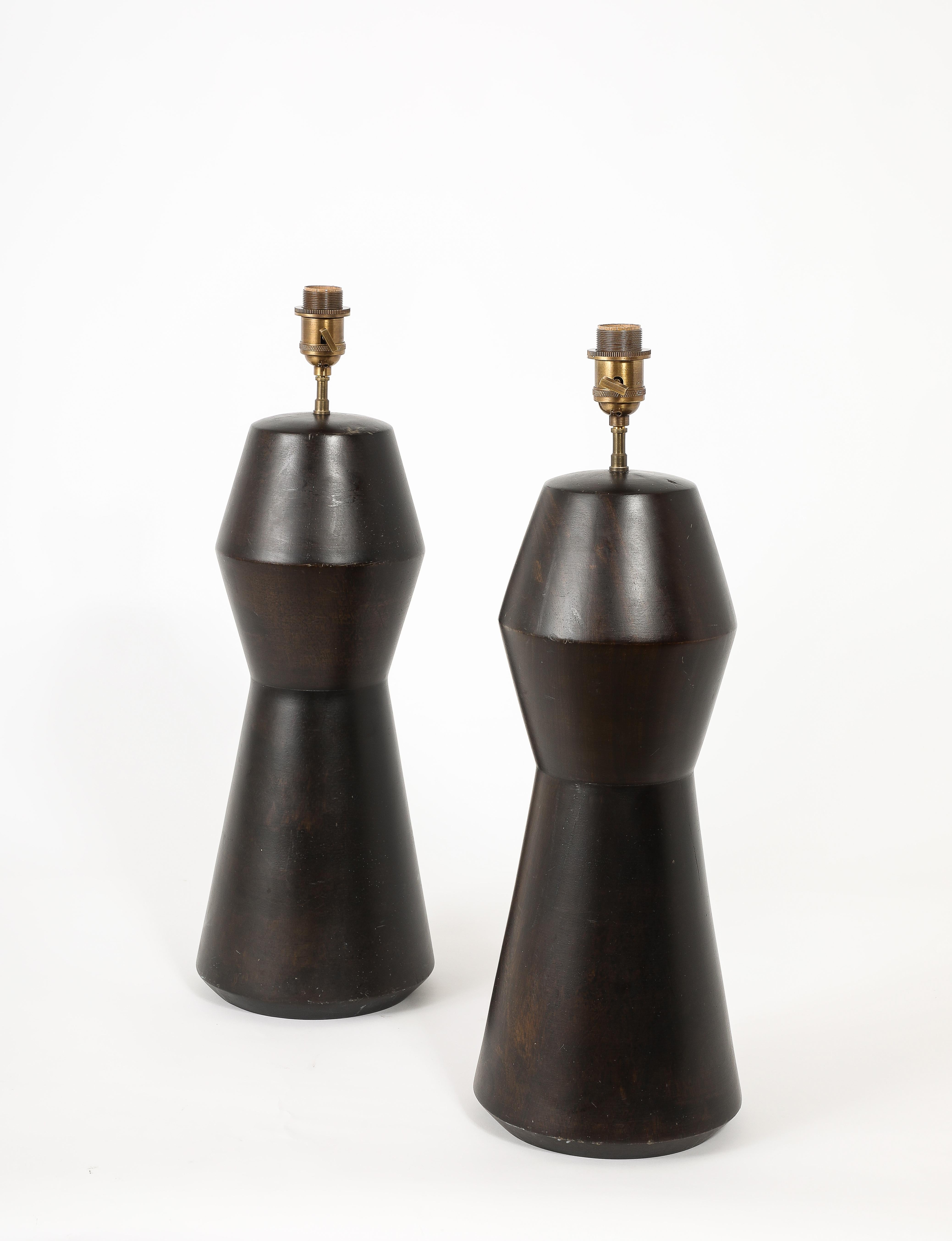 20th Century Rationalist Wood Turned Lamps, Spain 1970's For Sale