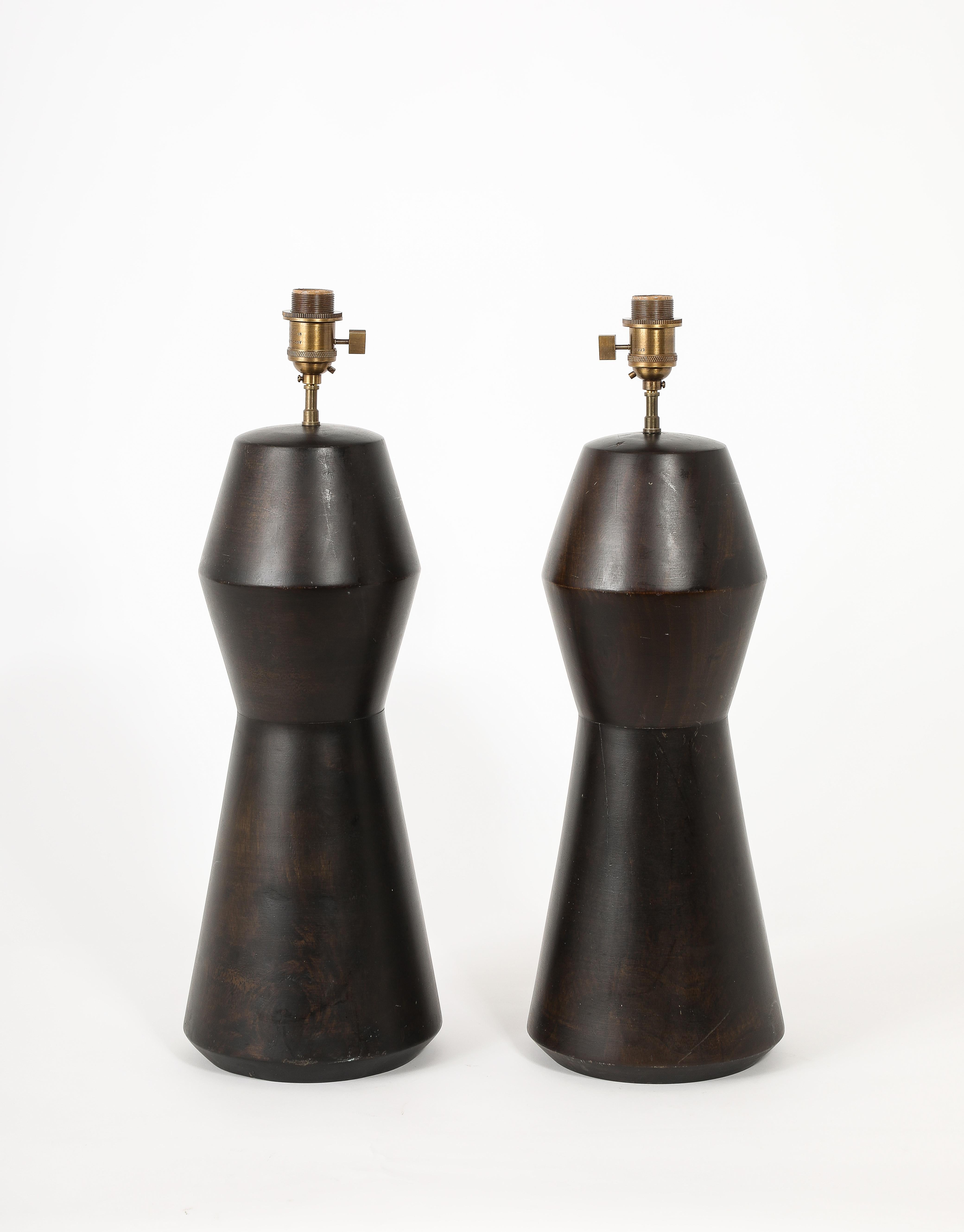Rationalist Wood Turned Lamps, Spain 1970's For Sale 1