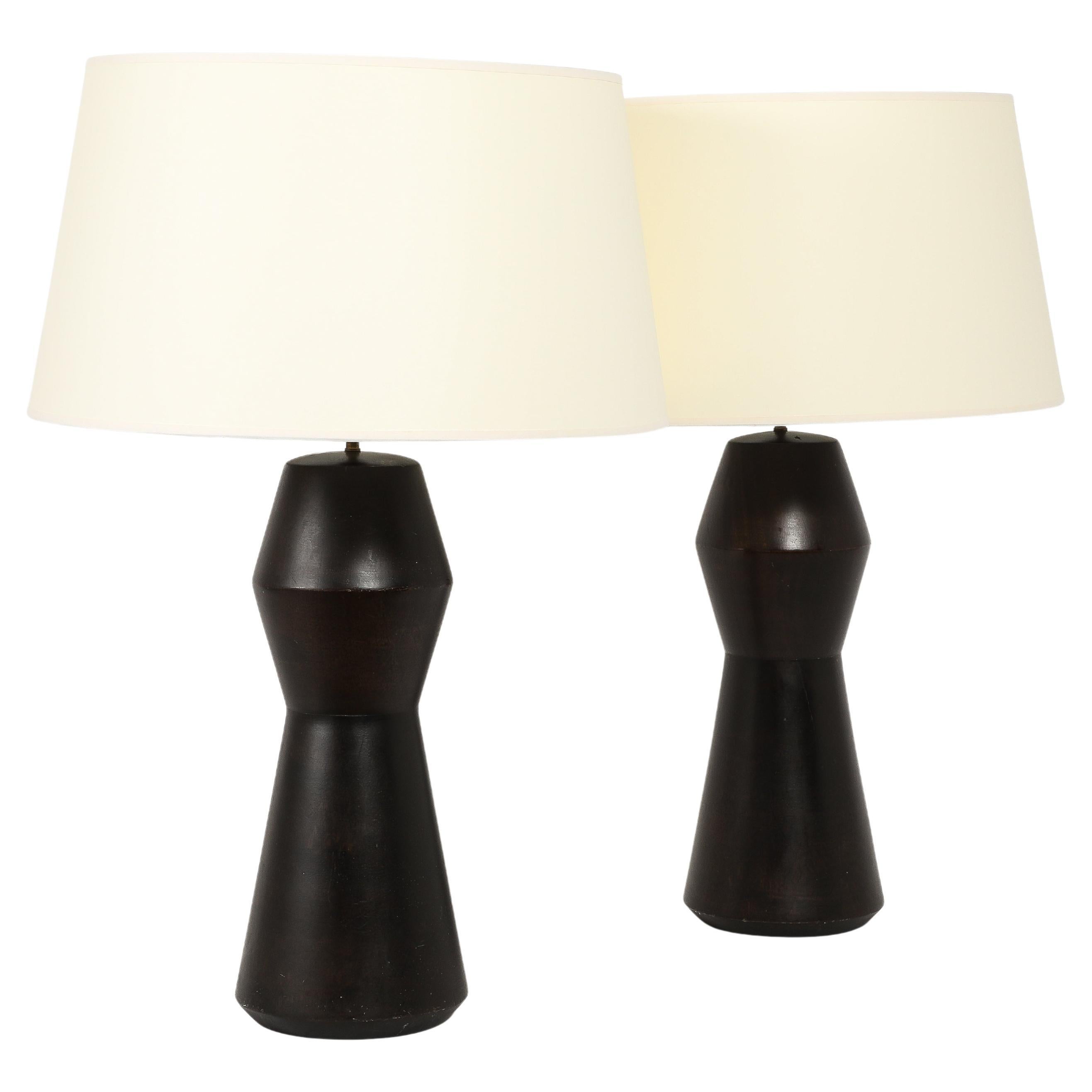 Rationalist Wood Turned Lamps, Spain 1970's For Sale