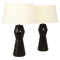 Rationalist Wood Turned Lamps, Spain 1970's