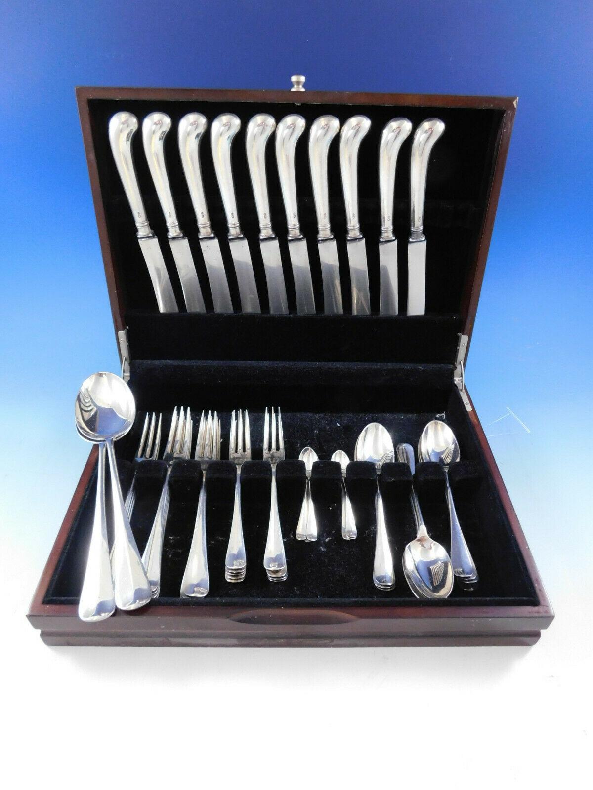 Dinner size rattail by Cooper Bros. Sheffield circa 1866 English sterling silver flatware set, 48 pieces. This set includes:

10 dinner size knives, 10