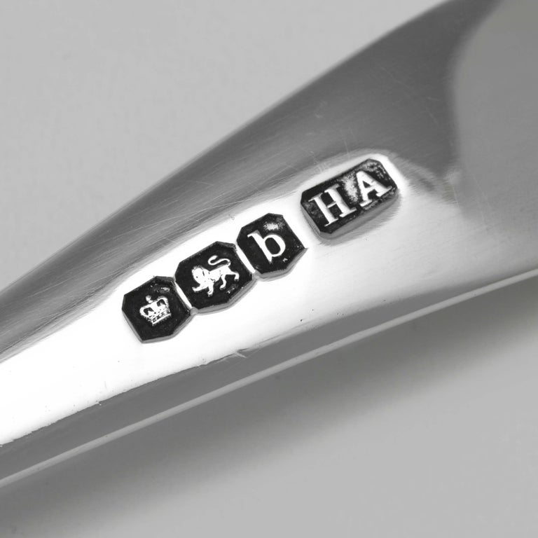 Rattail Pattern Antique Sterling Silver Tea Spoons and Sugar Tongs Sheffield, 1919 at 1stDibs