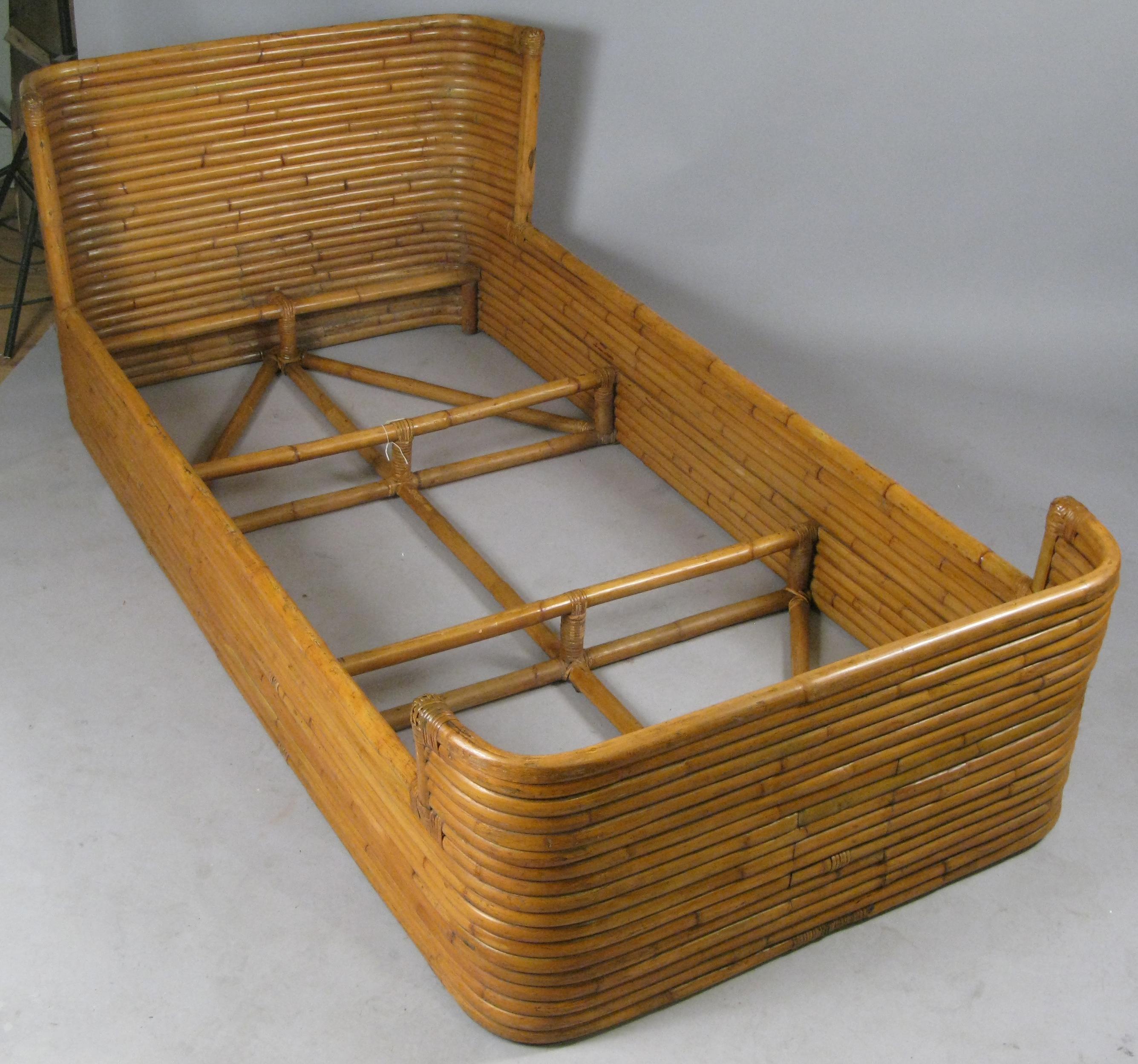 American Rattan 1940s Bed with Curved Corners