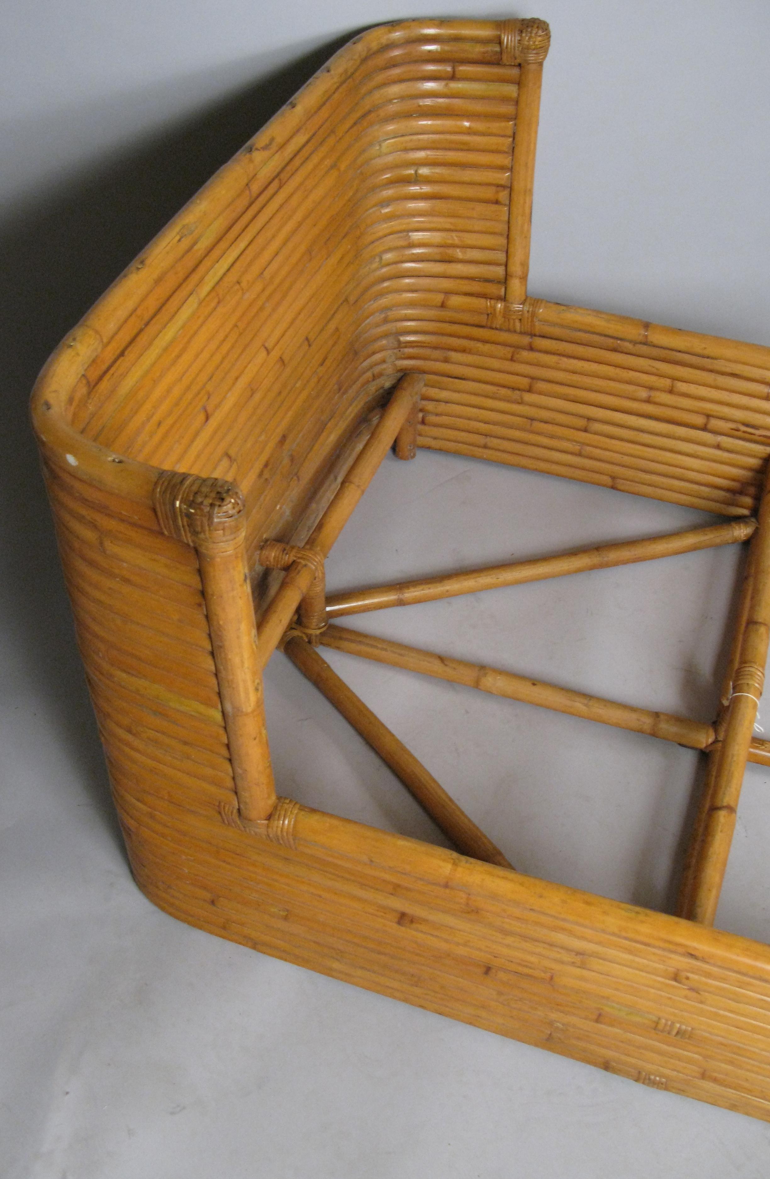 Mid-20th Century Rattan 1940s Bed with Curved Corners