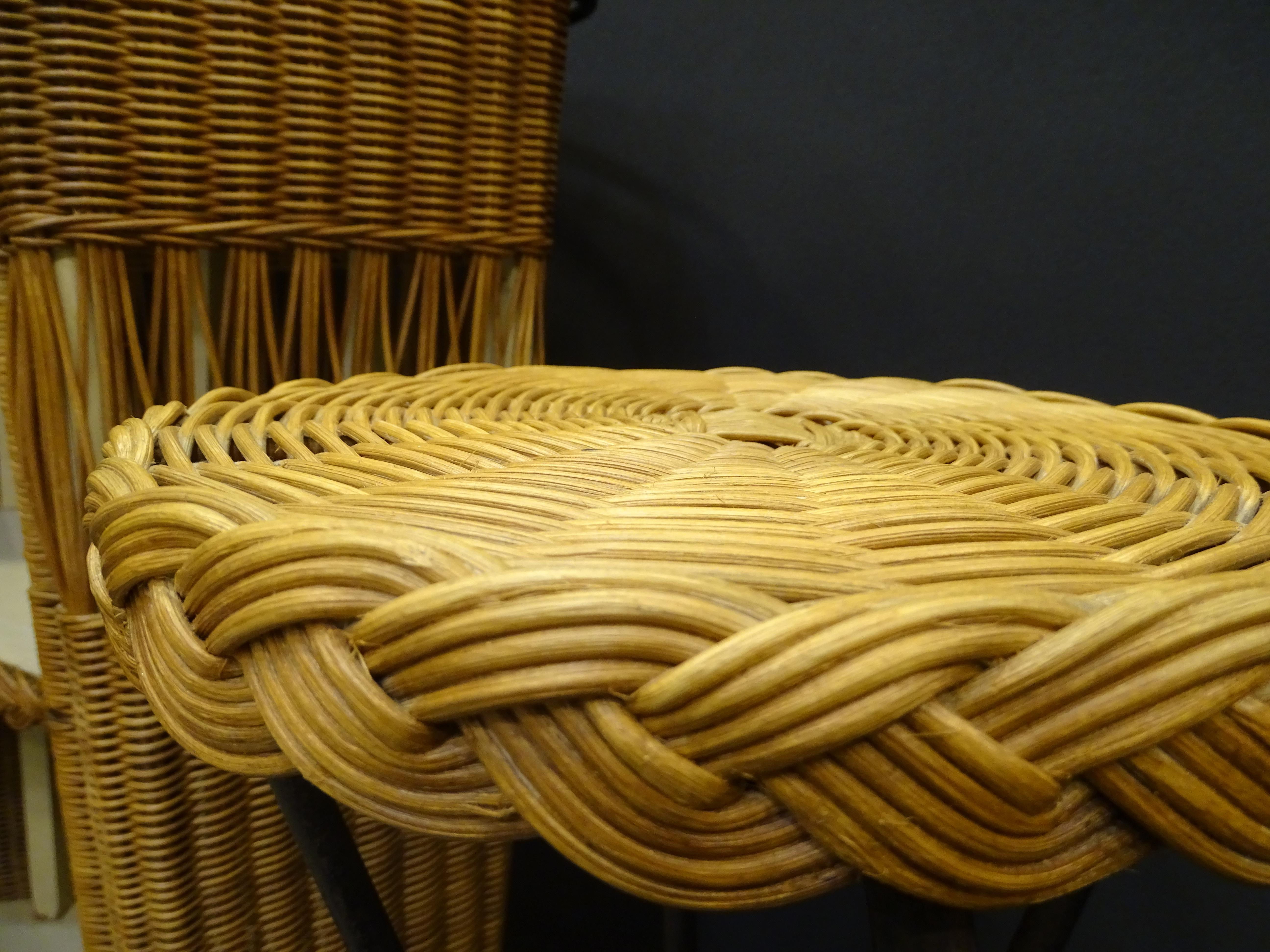 Rattan 60s Italian Corner Dry Bar with a Stool 3