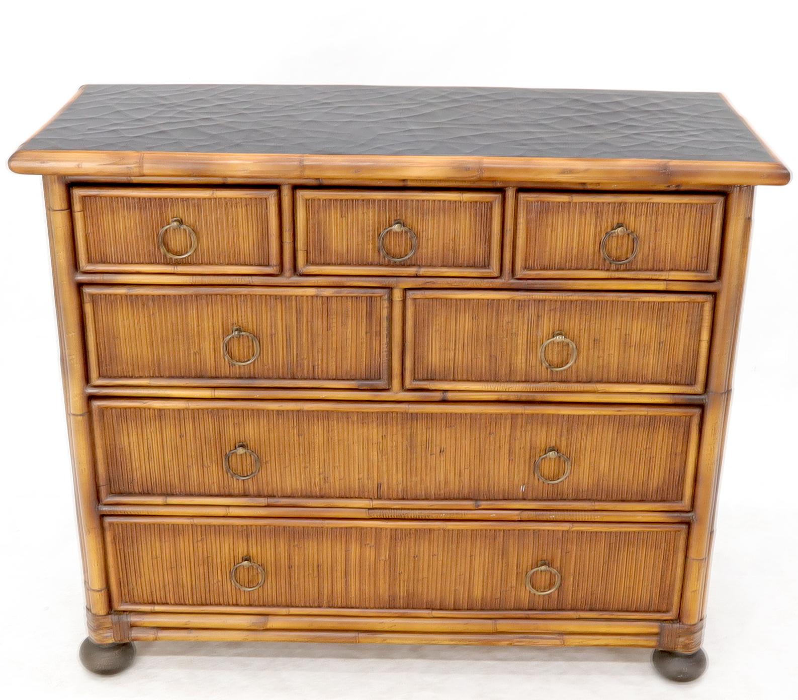 Mid-Century Modern rattan bachelor chest of drawers dresser by Baker in style of Michael Taylor.