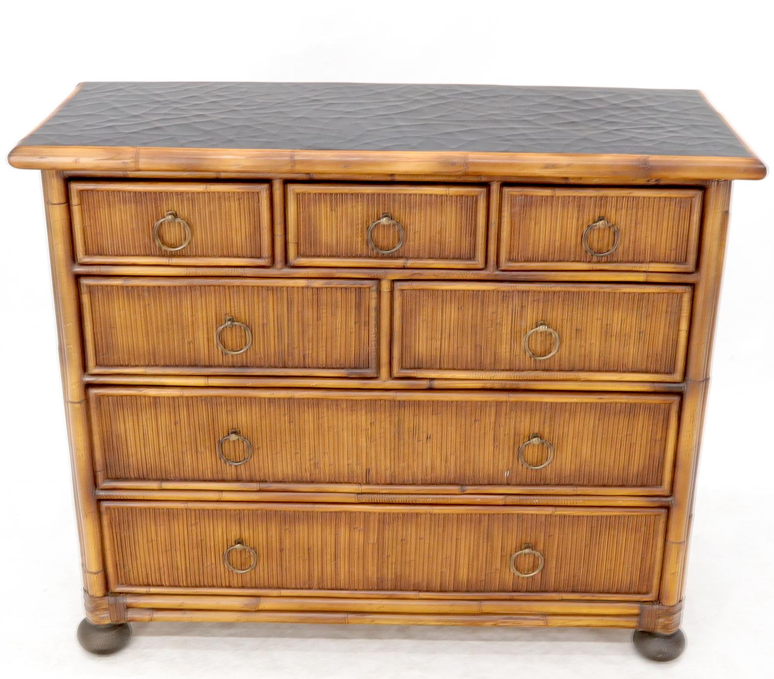 Mid-Century Modern rattan bachelor chest of drawers dresser by Baker in style of Michael Taylor.