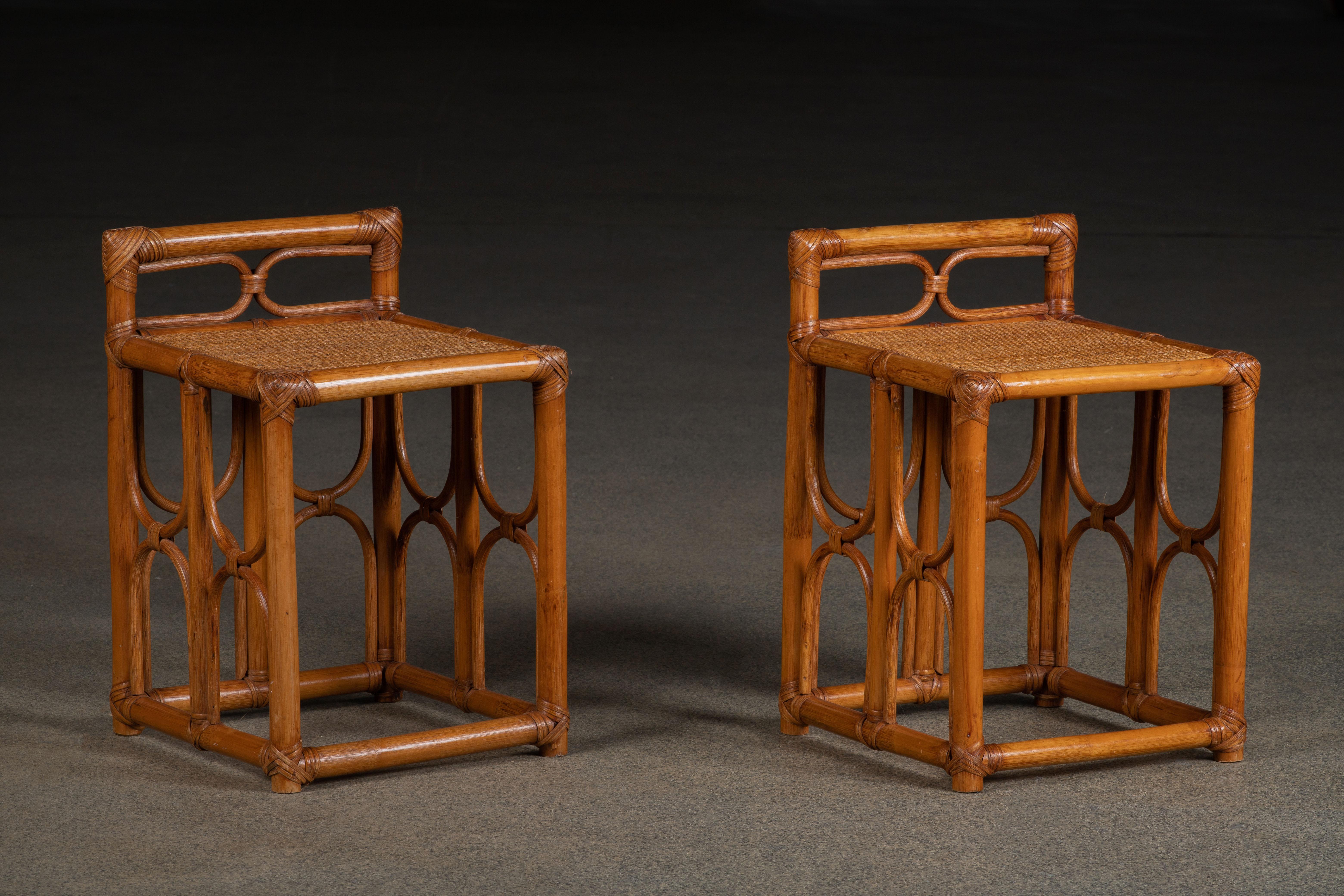 Mid-Century Modern Rattan Albini Inspired pair of Side Table or End Table, Italy, 1960s