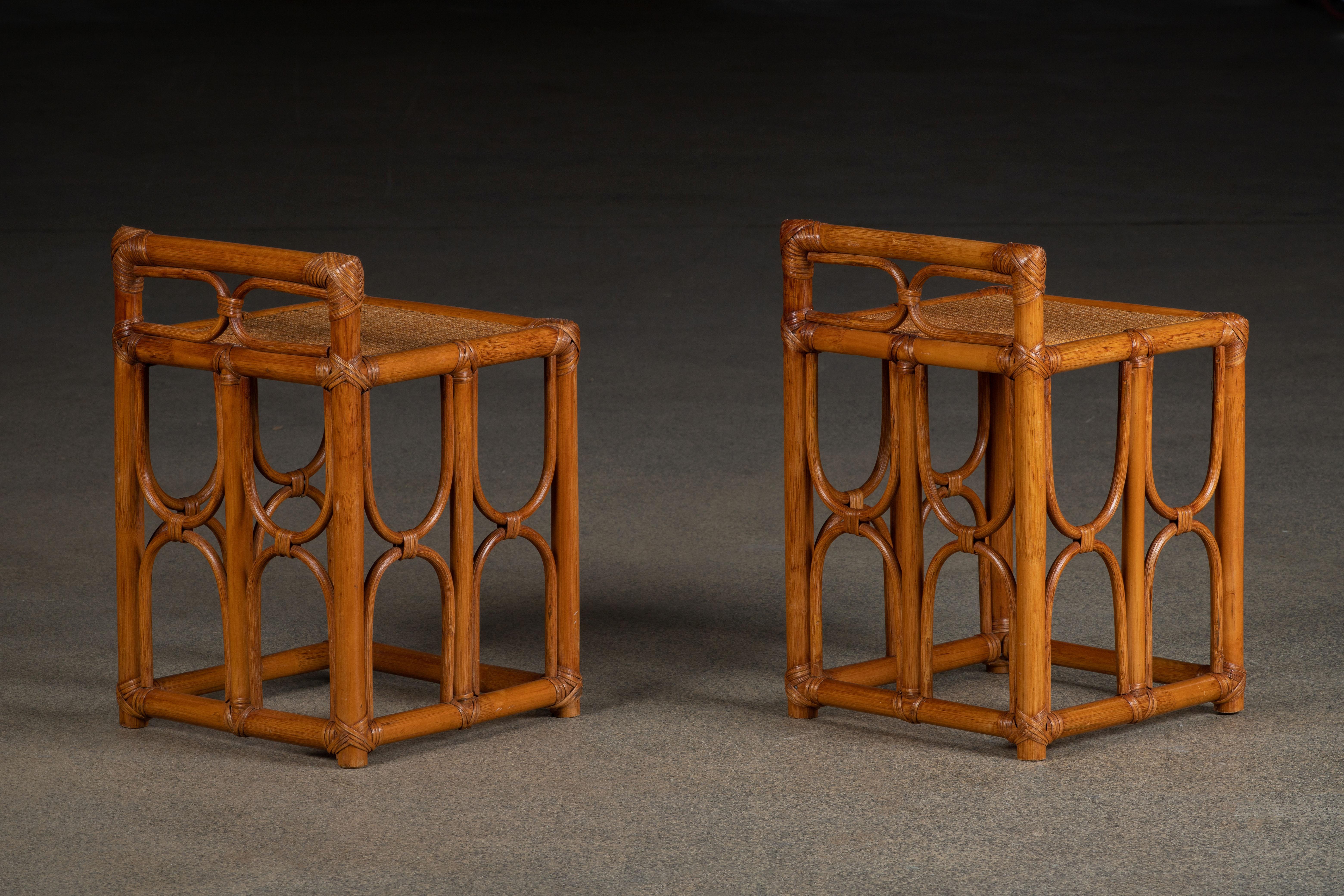 Mid-20th Century Rattan Albini Inspired pair of Side Table or End Table, Italy, 1960s