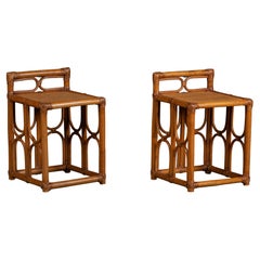 Rattan Albini Inspired pair of Side Table or End Table, Italy, 1960s