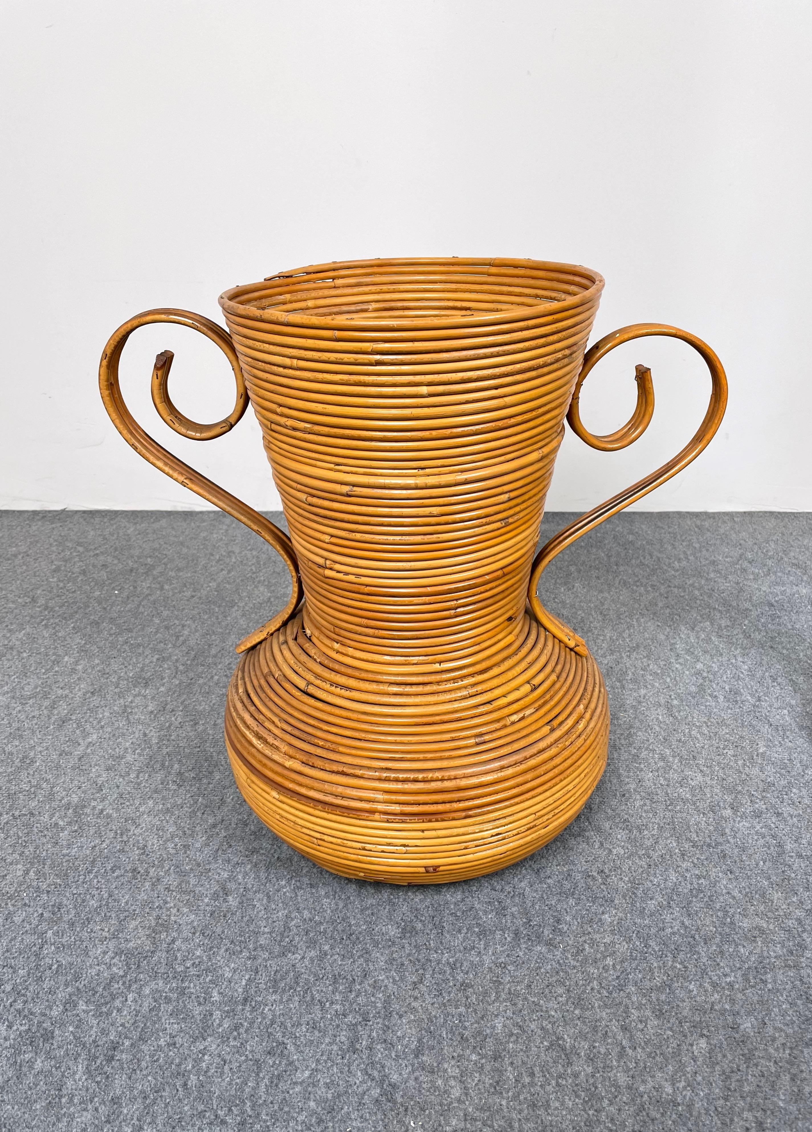 Mid-Century Modern Rattan Amphora Vase by Vivai Del Sud, Italy, 1960s