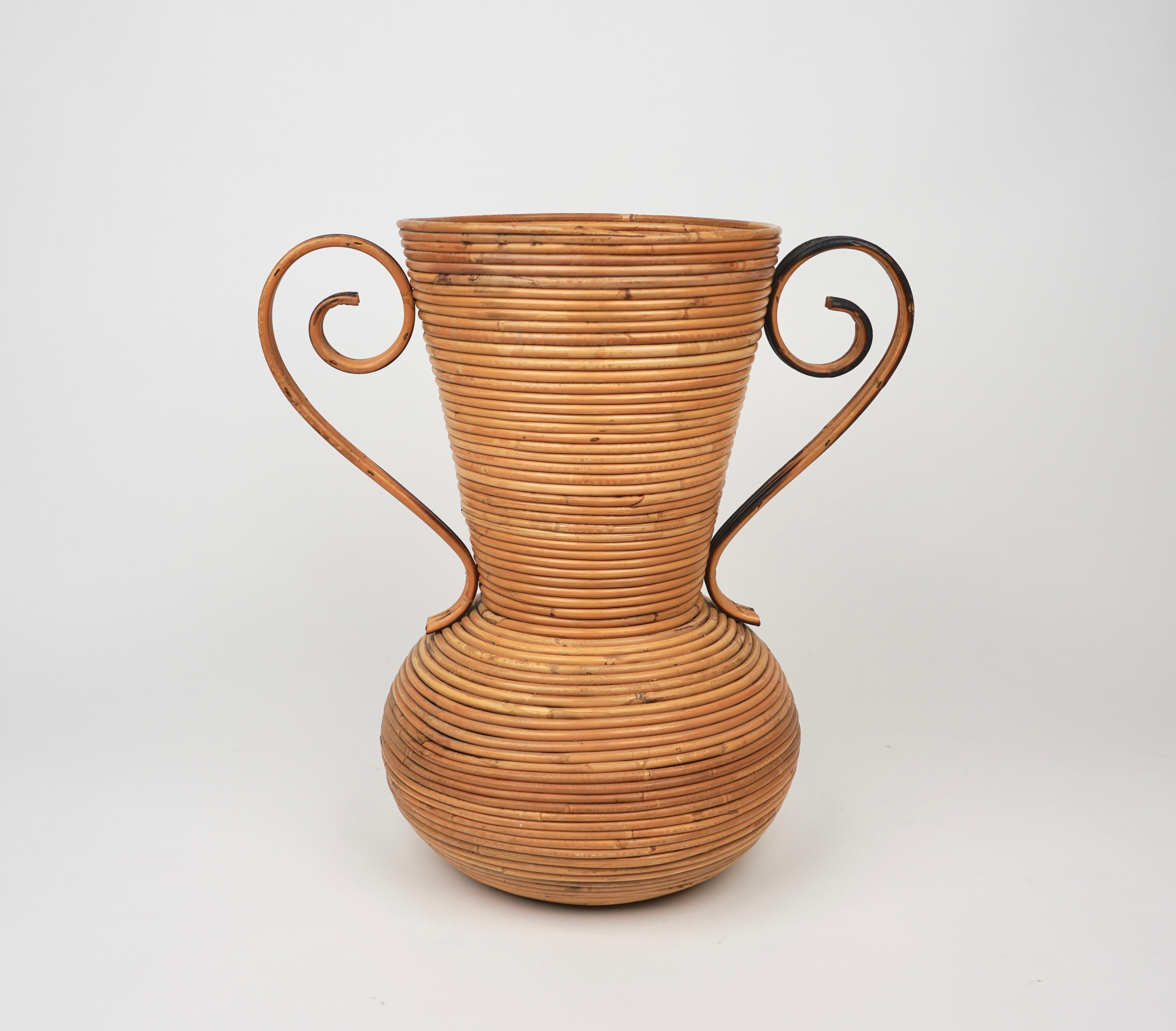 Mid-Century Modern Rattan Amphora Vase by Vivai del Sud, Italy, 1960s For Sale