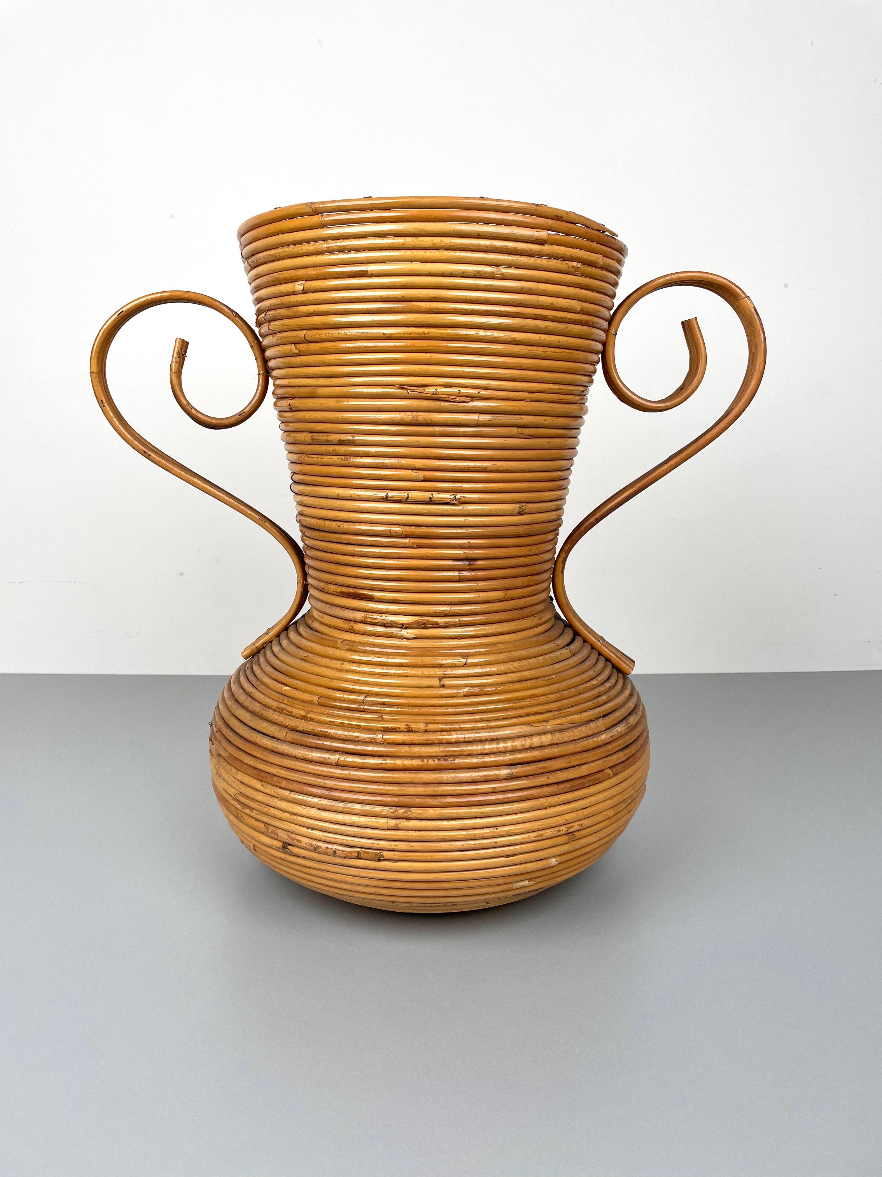 Italian Rattan Amphora Vase by Vivai Del Sud, Italy, 1960s