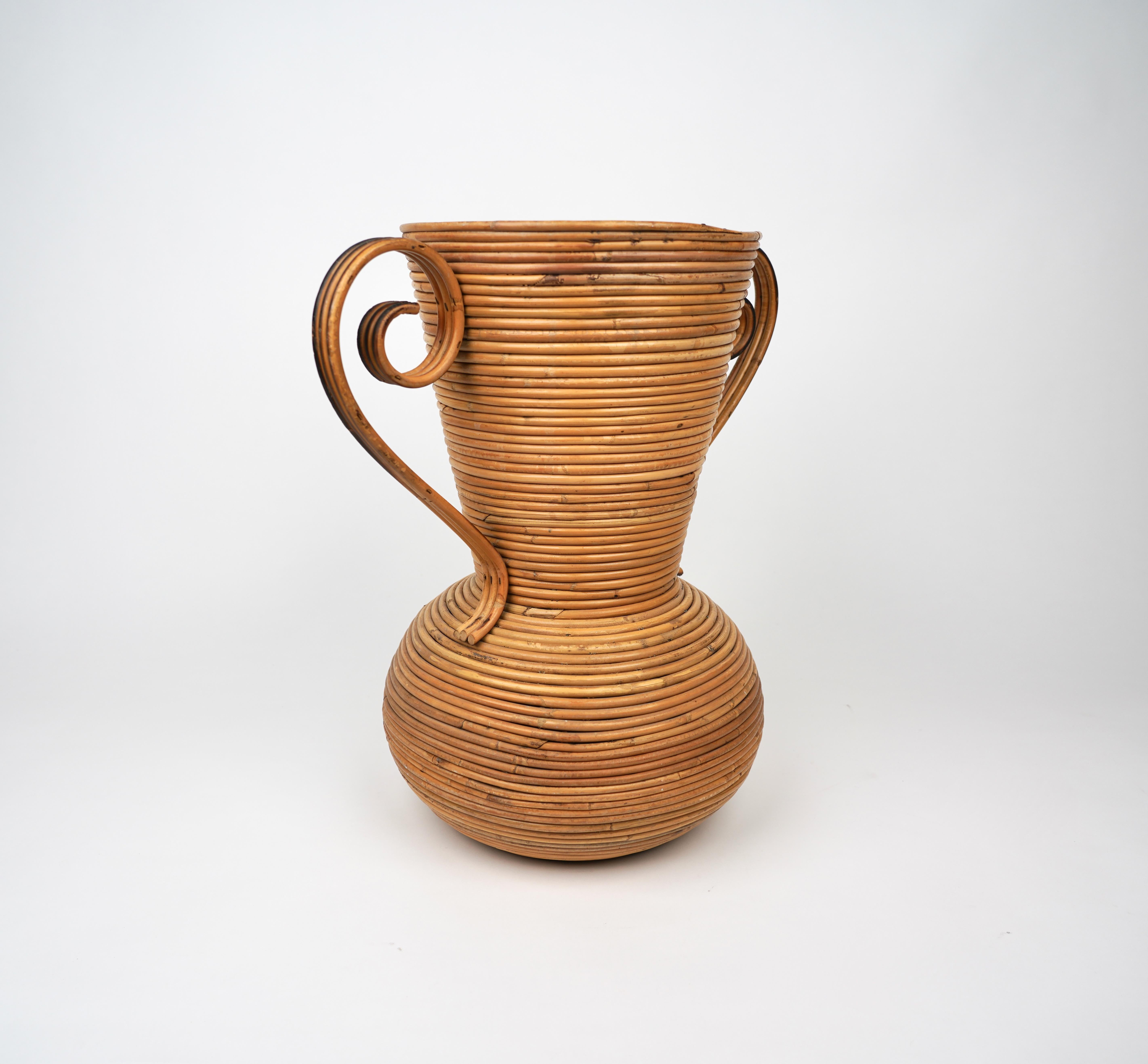 Italian Rattan Amphora Vase by Vivai del Sud, Italy, 1960s For Sale