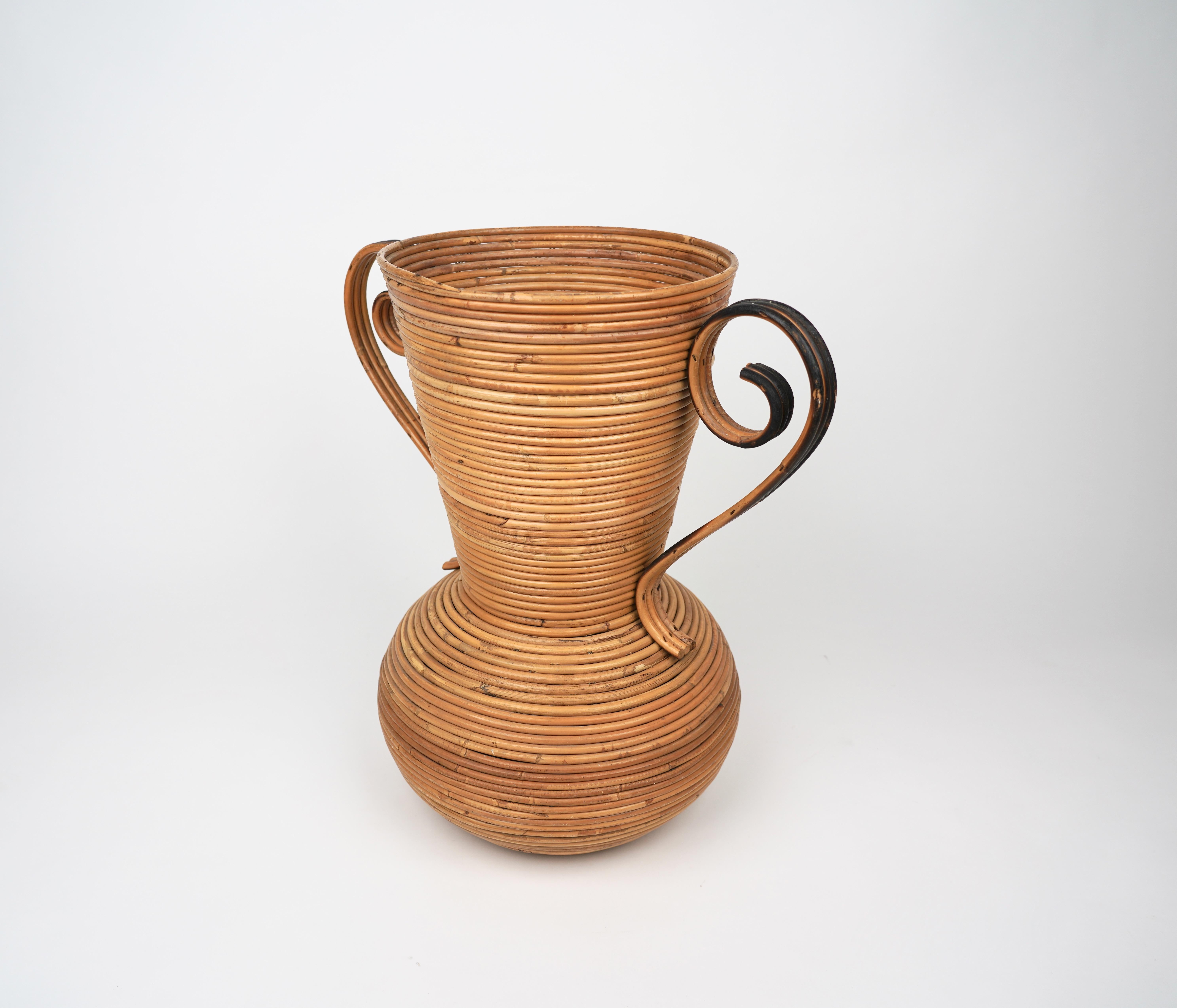 Rattan Amphora Vase by Vivai del Sud, Italy, 1960s In Good Condition For Sale In Rome, IT