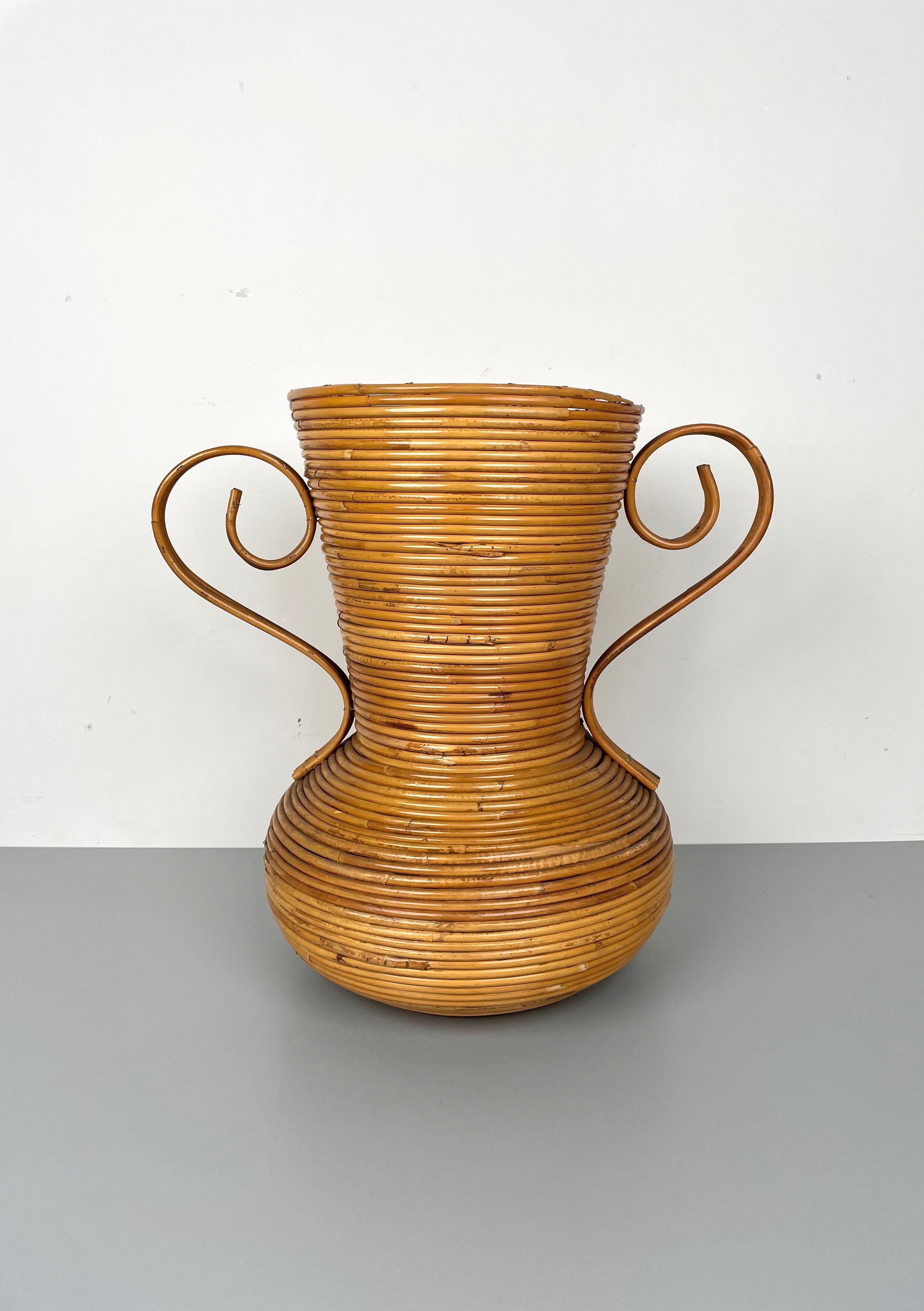 Mid-20th Century Rattan Amphora Vase by Vivai Del Sud, Italy, 1960s