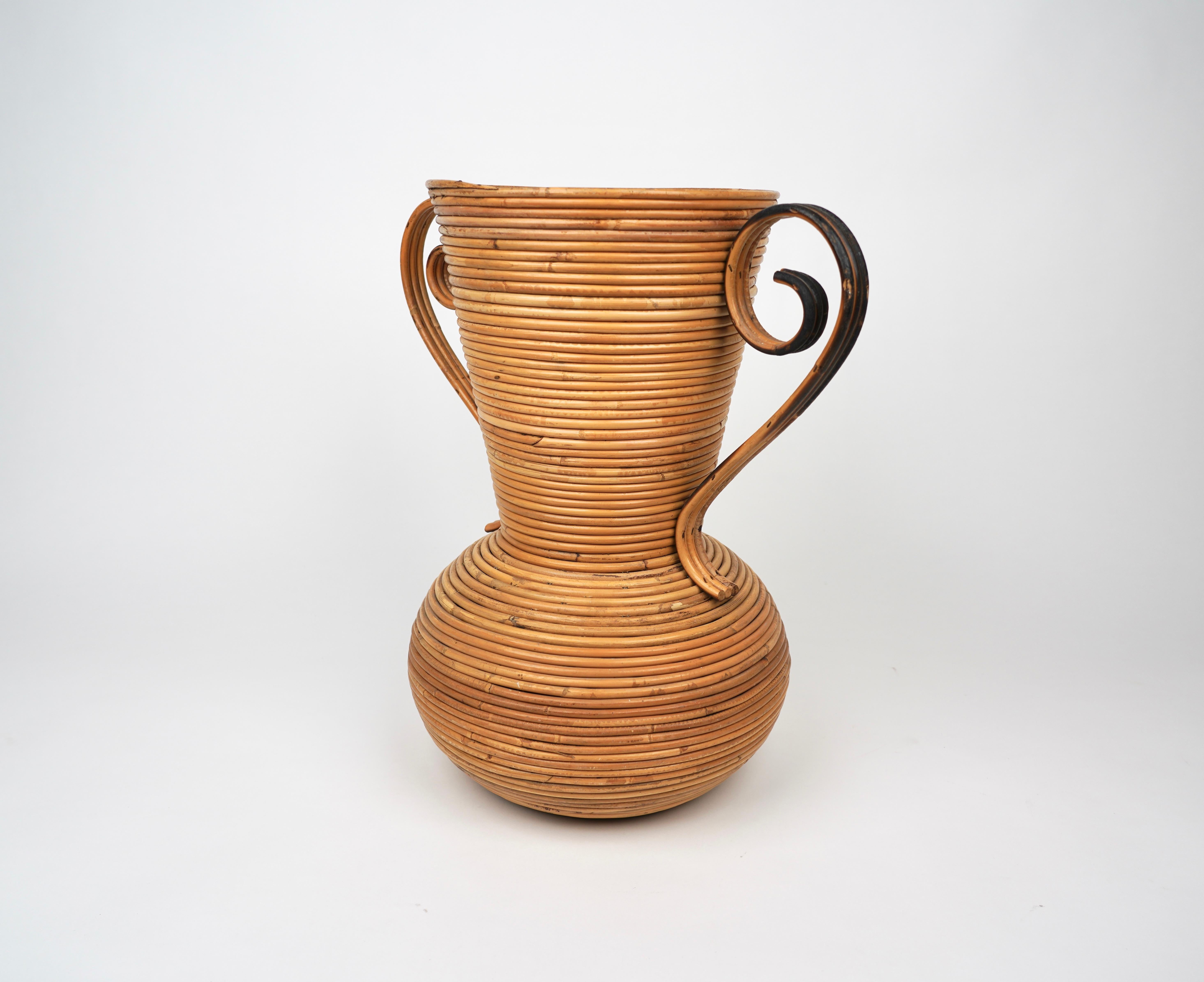 Mid-20th Century Rattan Amphora Vase by Vivai del Sud, Italy, 1960s For Sale