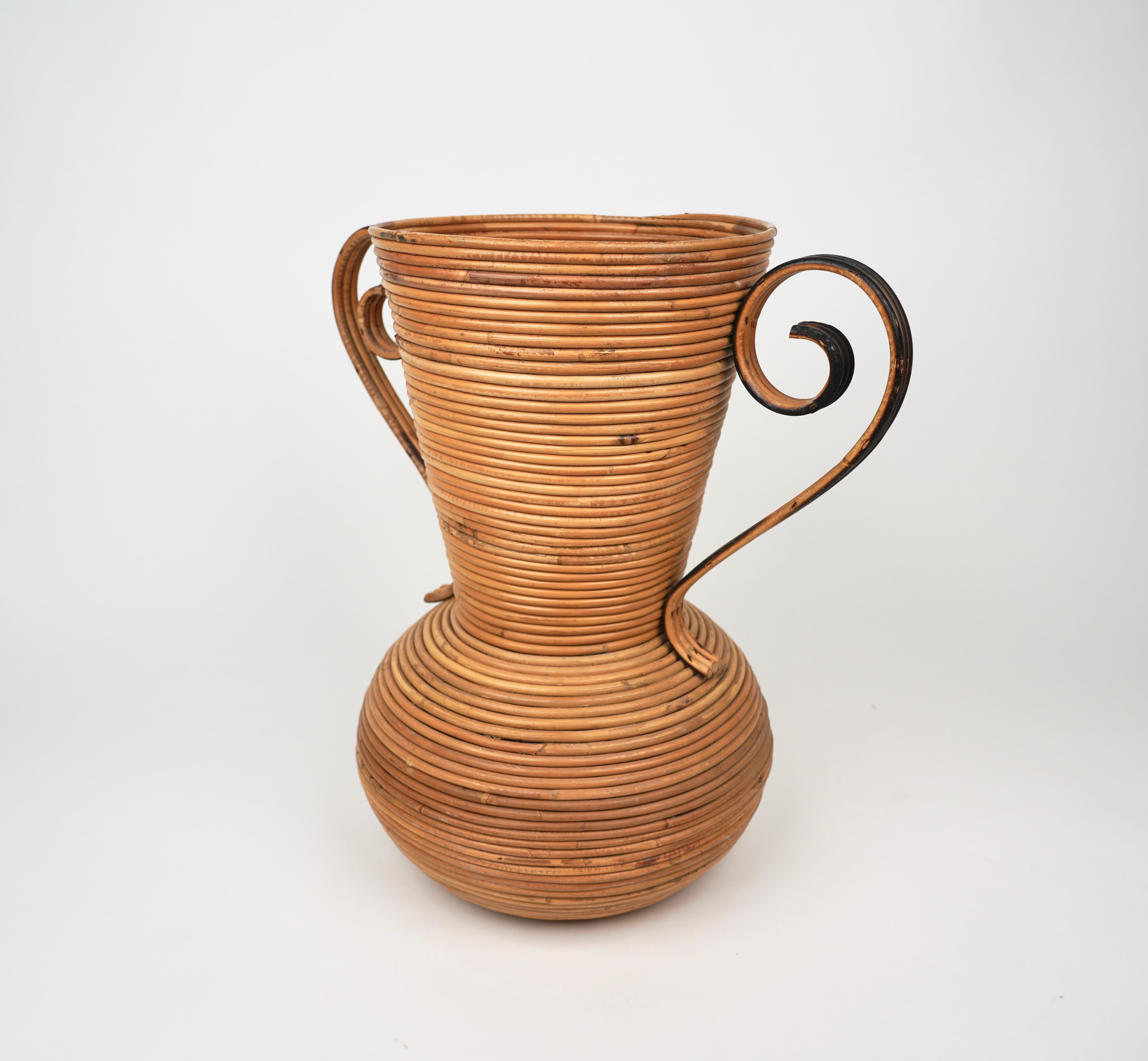 Bamboo Rattan Amphora Vase by Vivai del Sud, Italy, 1960s For Sale