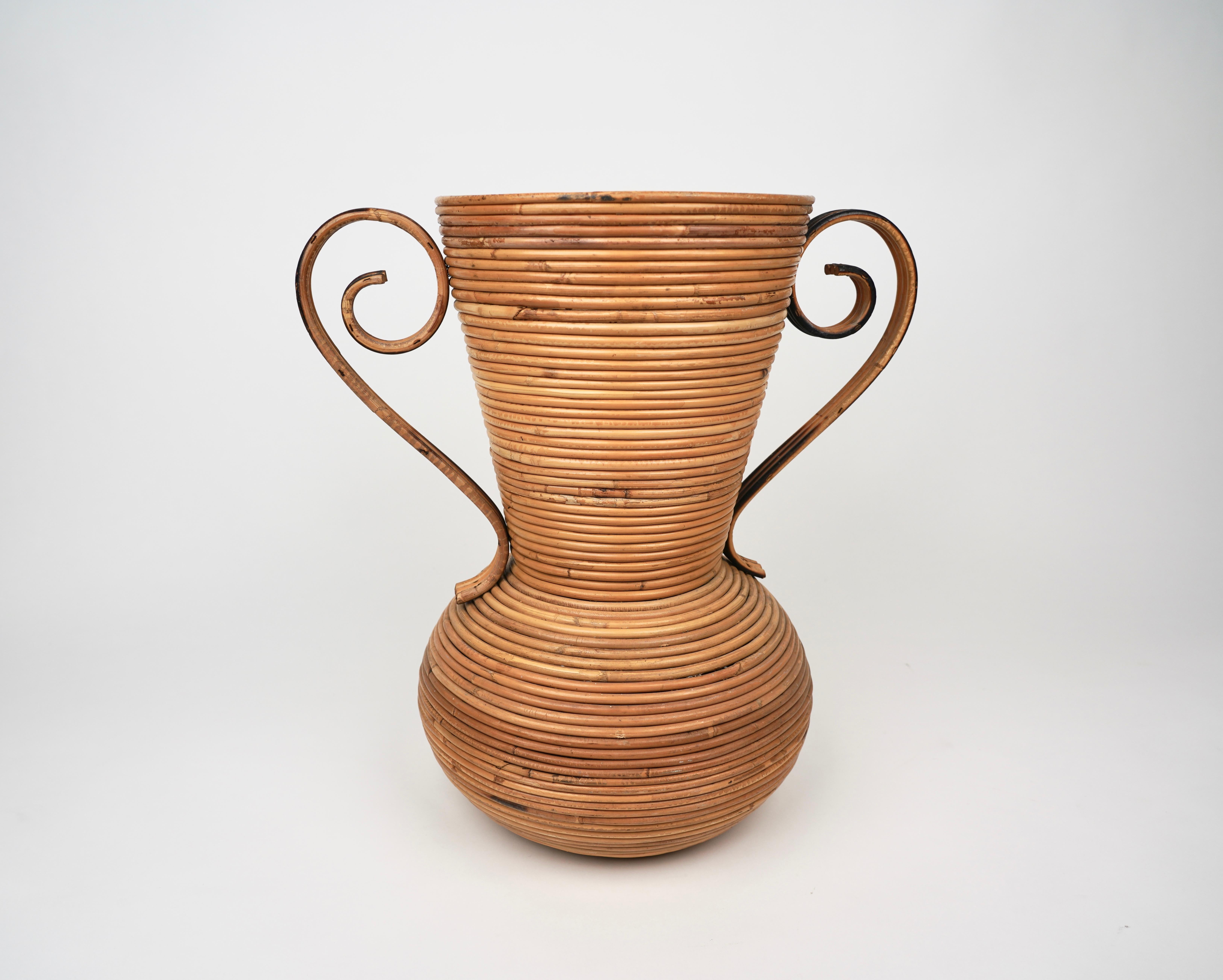 Rattan Amphora Vase by Vivai del Sud, Italy, 1960s For Sale 1