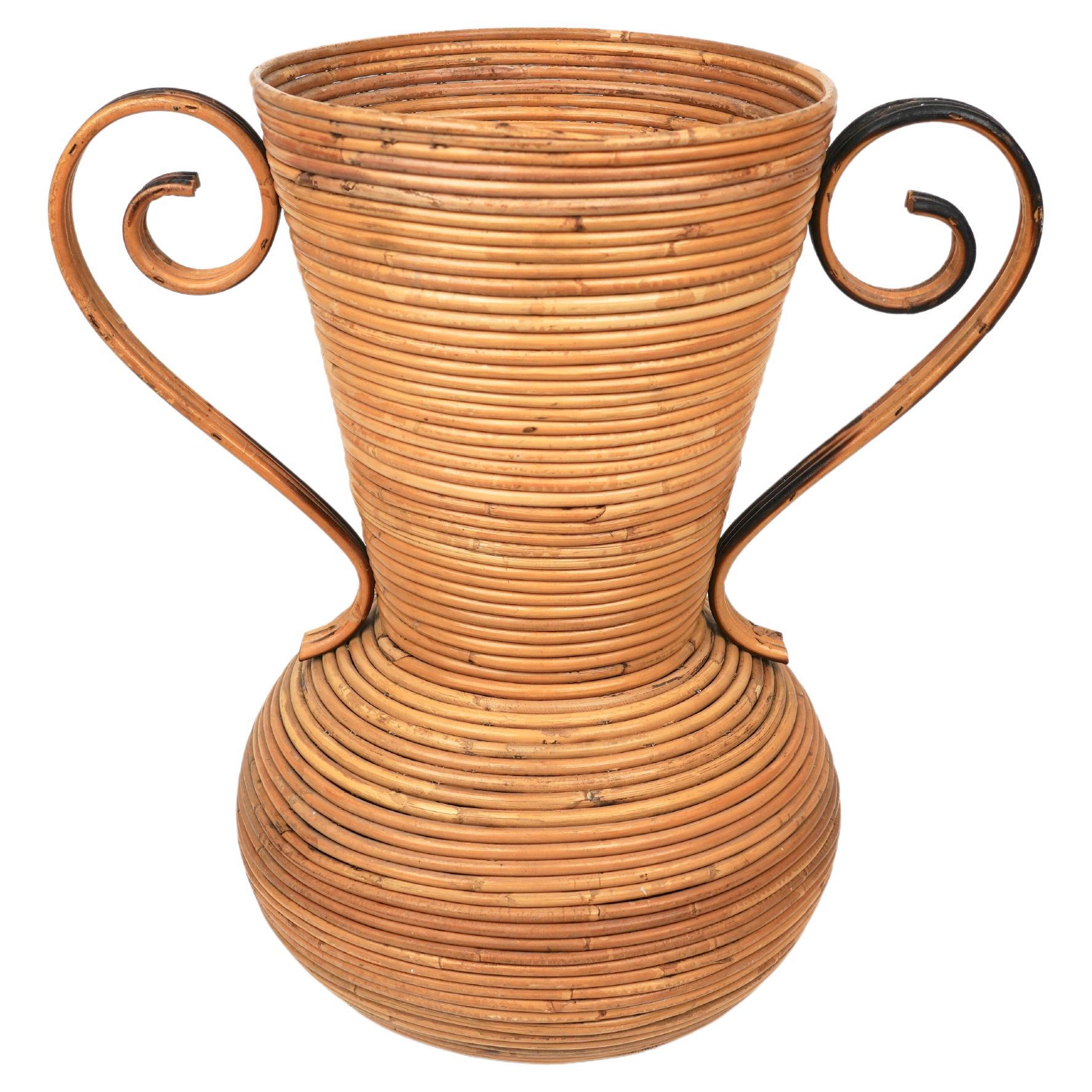 Vase amphore en rotin par Vivai del Sud, Italie, années 1960