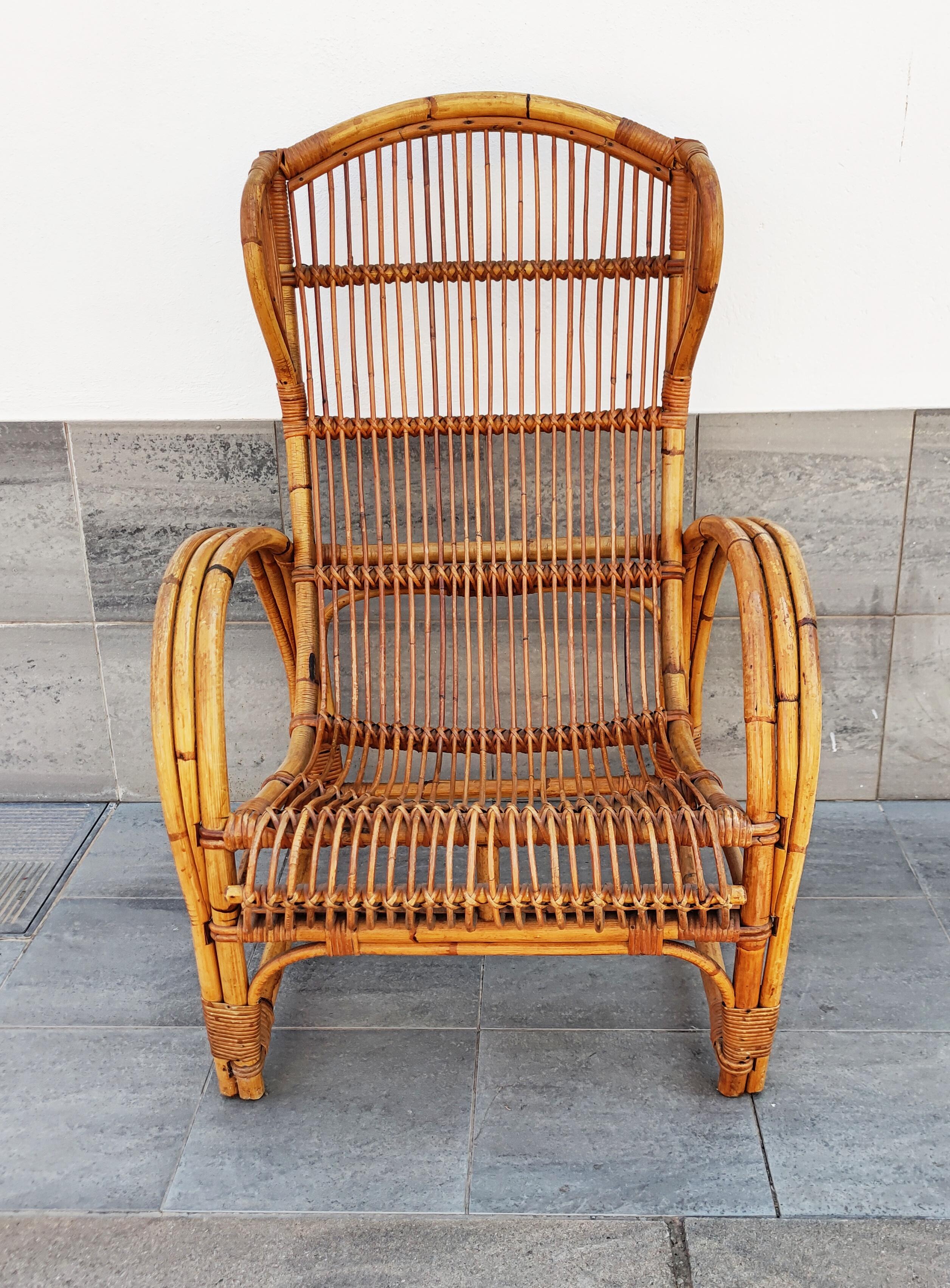 italien Fauteuil en rotin et bambou, Italie, années 1960 en vente