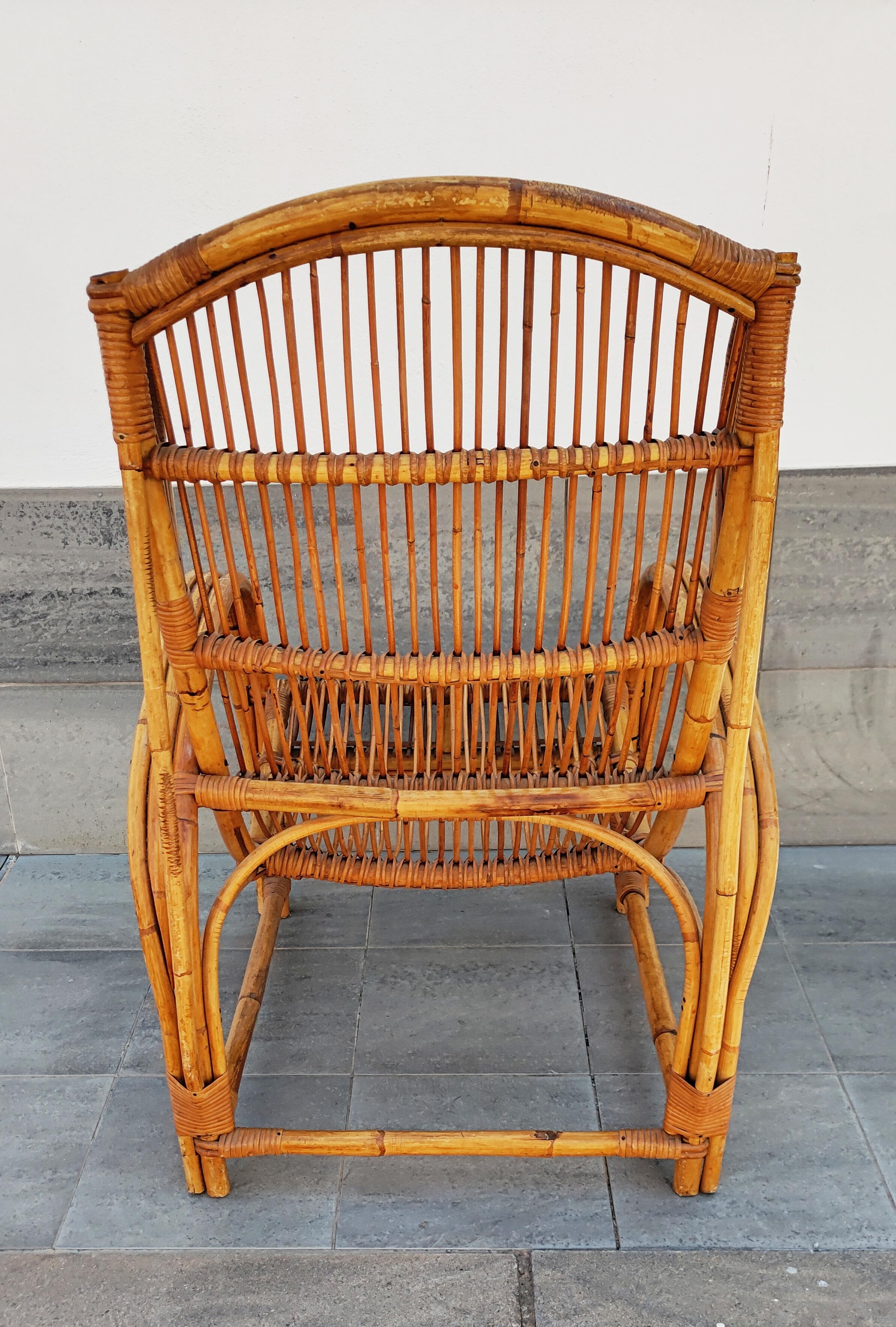 20th Century Rattan and Bamboo Armchair, Italy, 1960s For Sale
