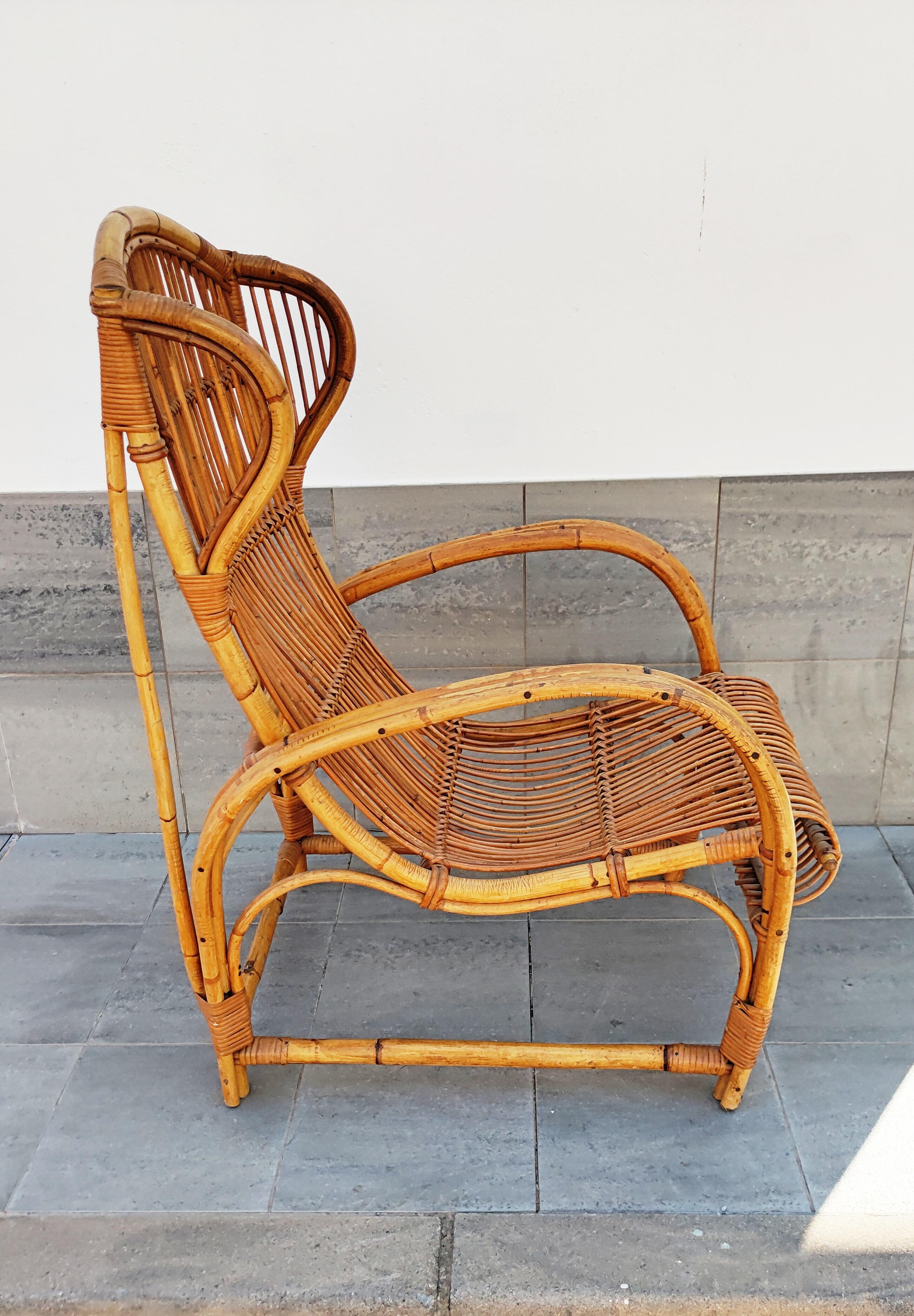 Rattan and Bamboo Armchair, Italy, 1960s For Sale 1