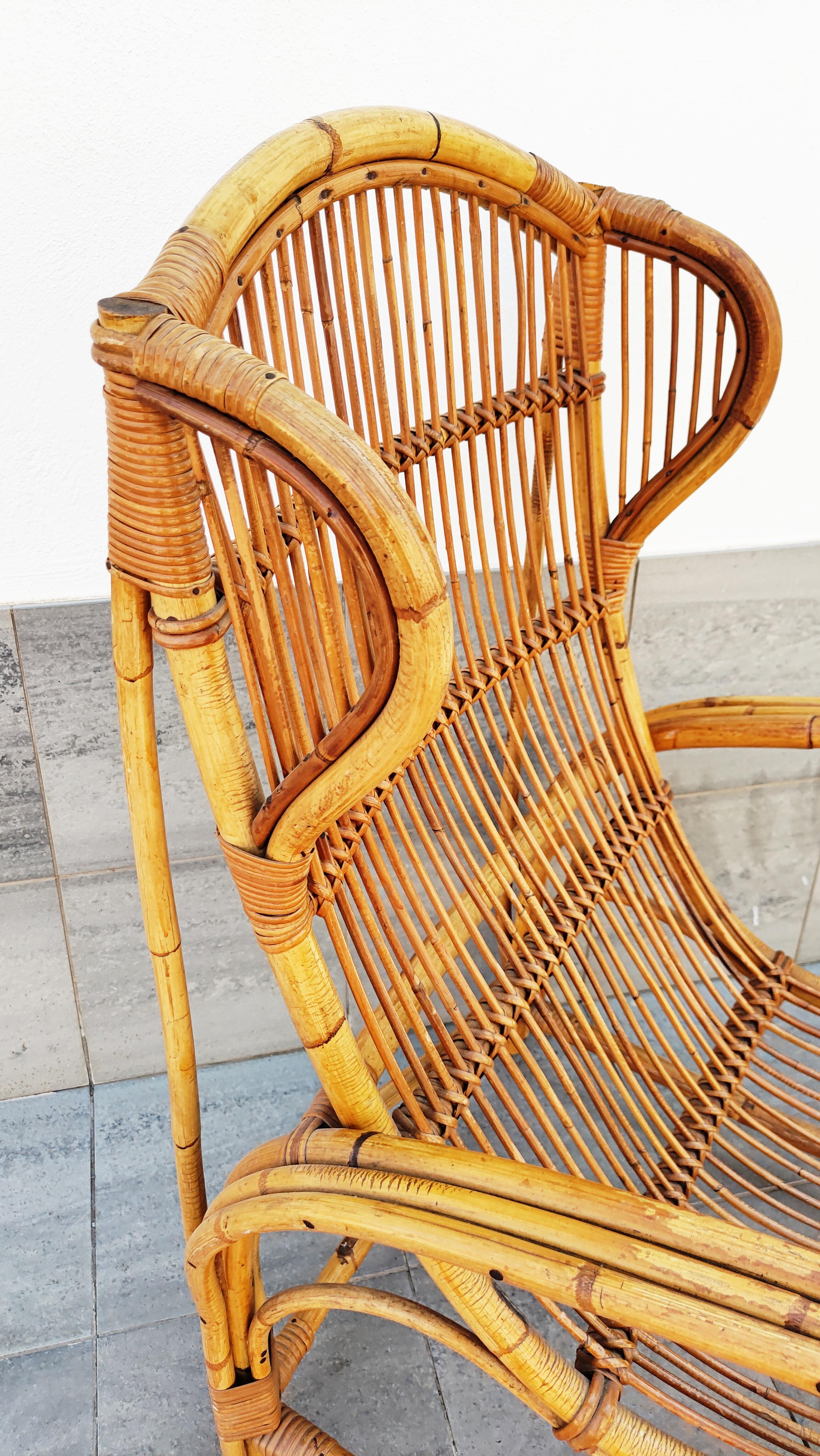 Rattan and Bamboo Armchair, Italy, 1960s For Sale 3