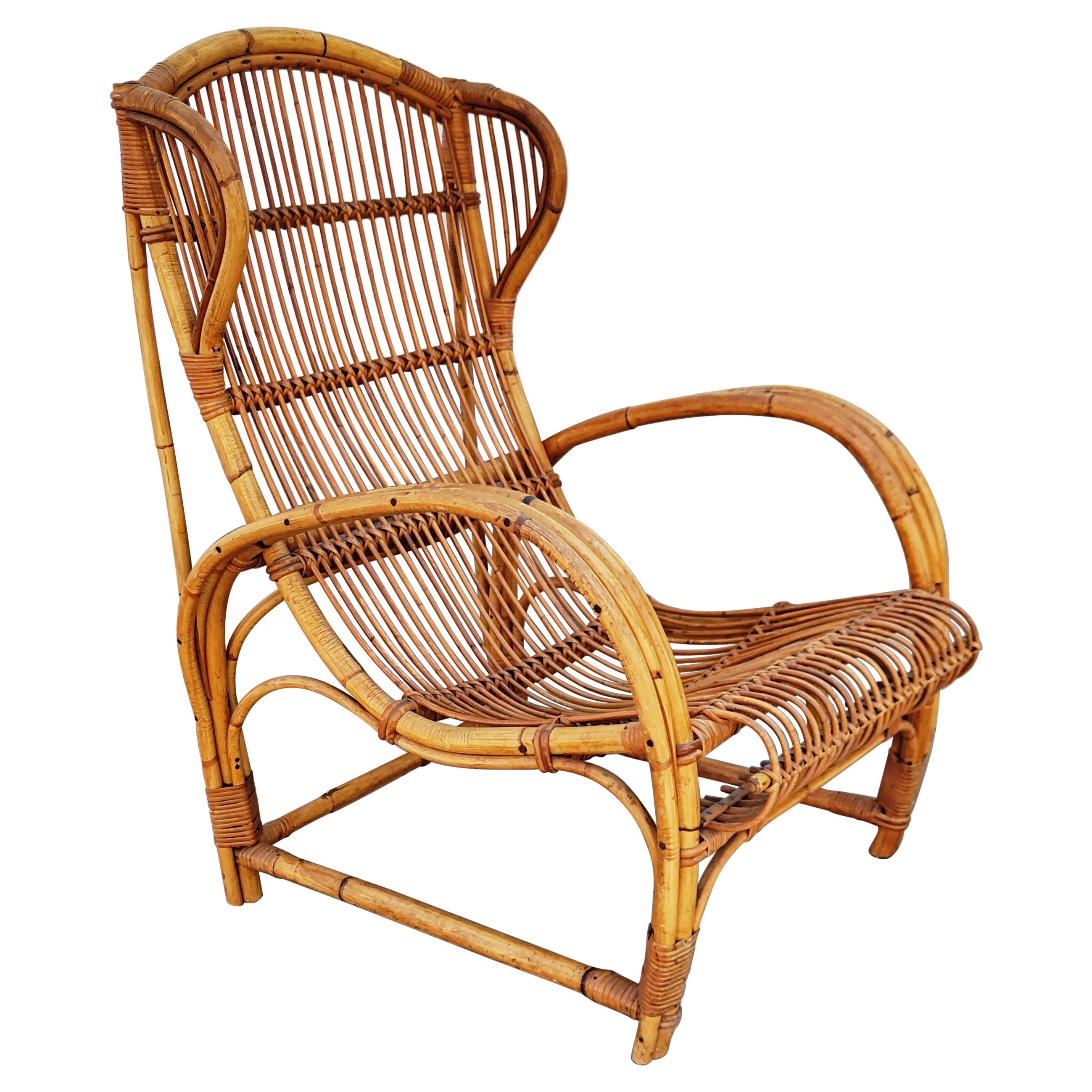 Rattan and Bamboo Armchair, Italy, 1960s