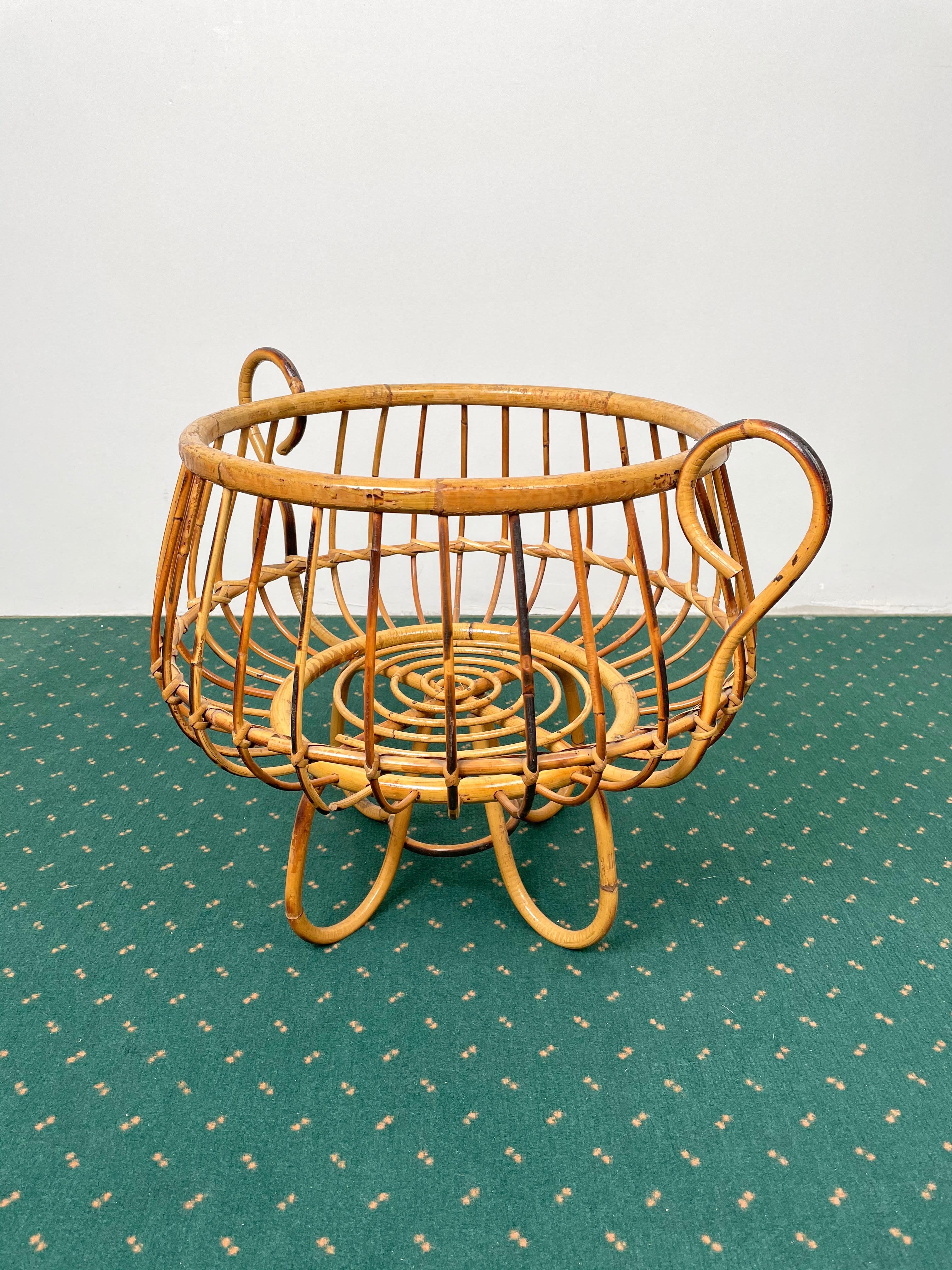 Mid-Century Modern Rattan and Bamboo Basket, Italy, 1960s For Sale
