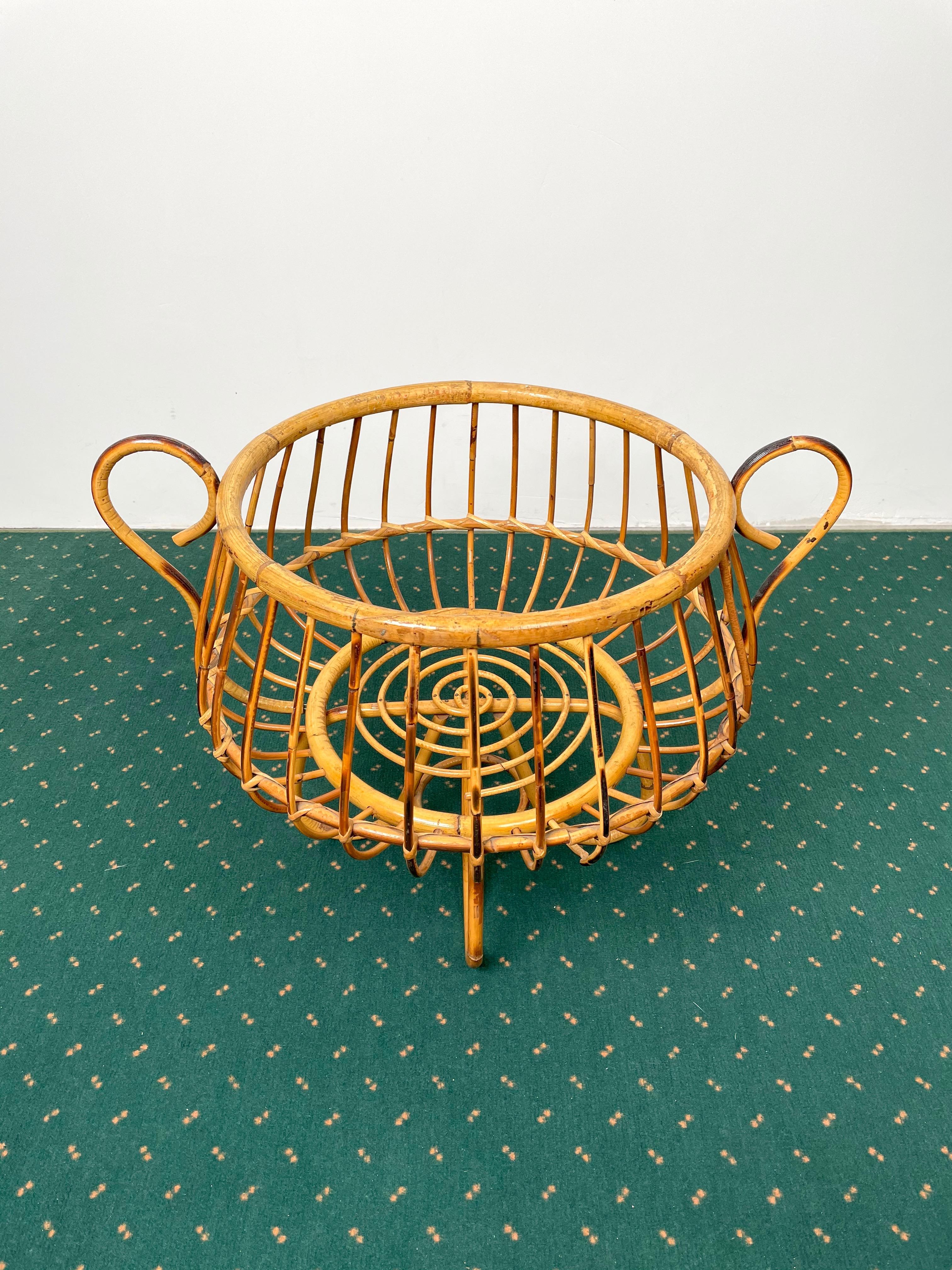 Italian Rattan and Bamboo Basket, Italy, 1960s For Sale