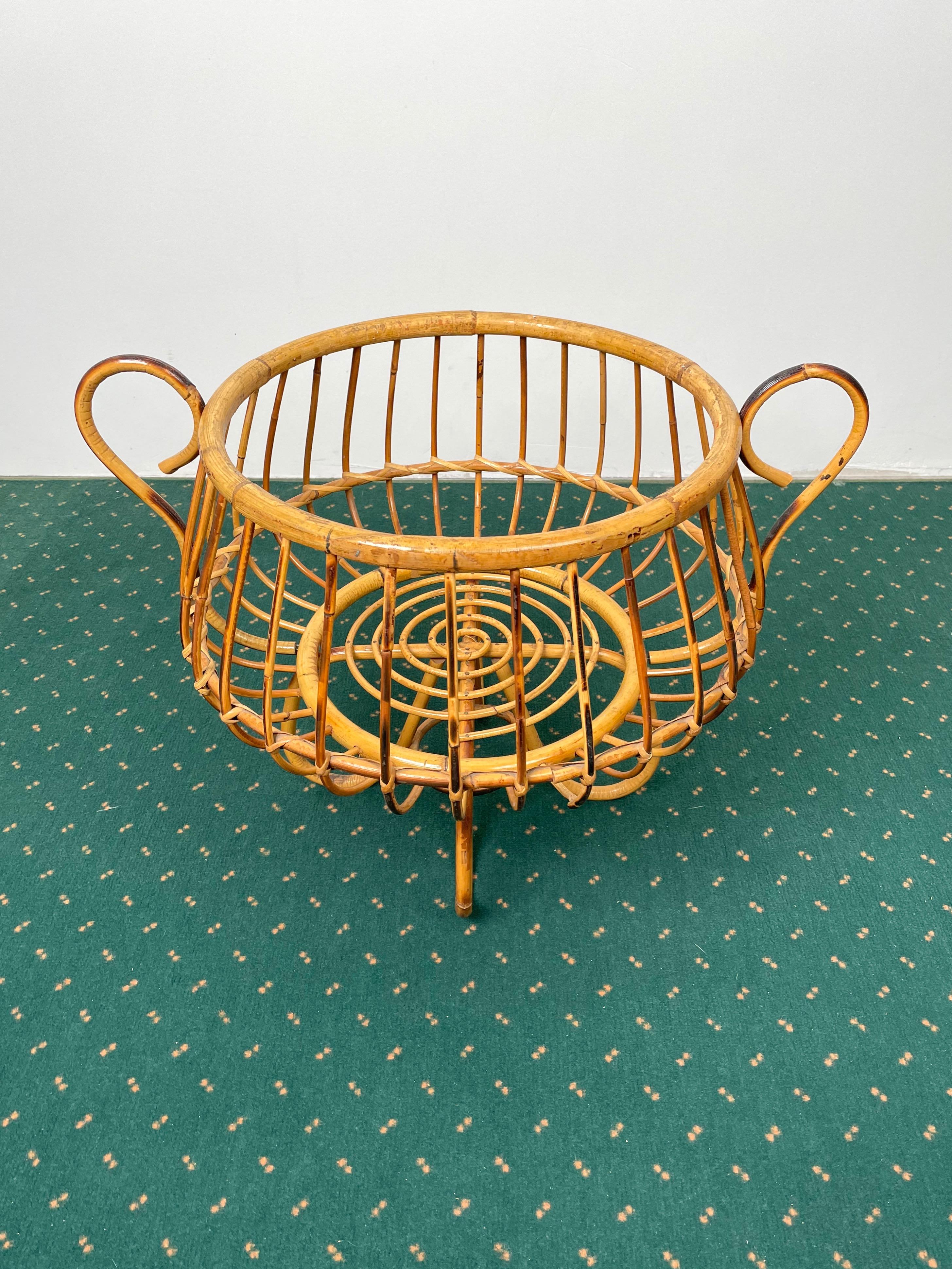 Mid-20th Century Rattan and Bamboo Basket, Italy, 1960s For Sale