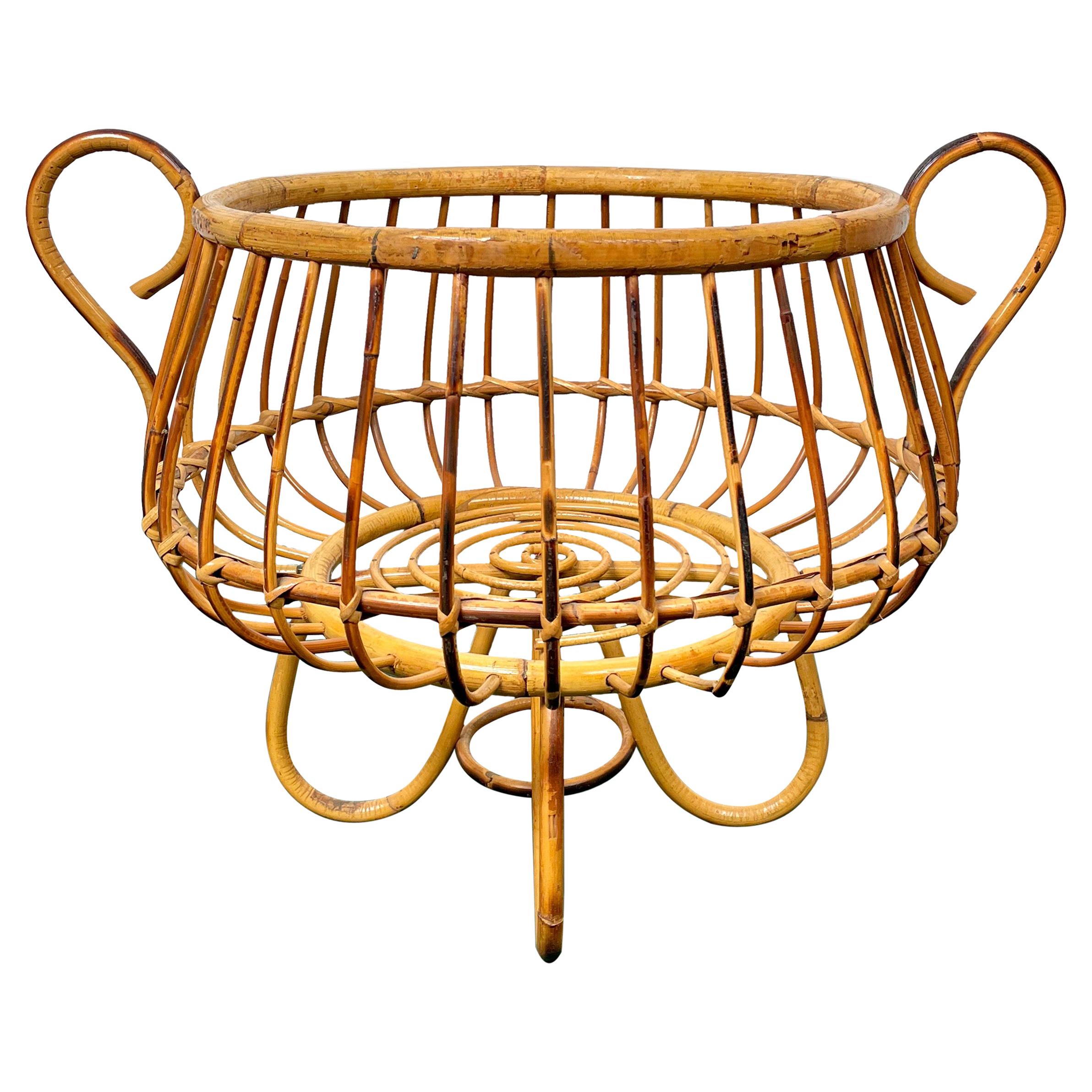 Rattan and Bamboo Basket, Italy, 1960s For Sale