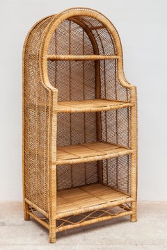 Rattan and Bamboo Book Shelve, Étagère, 1970s, Italy