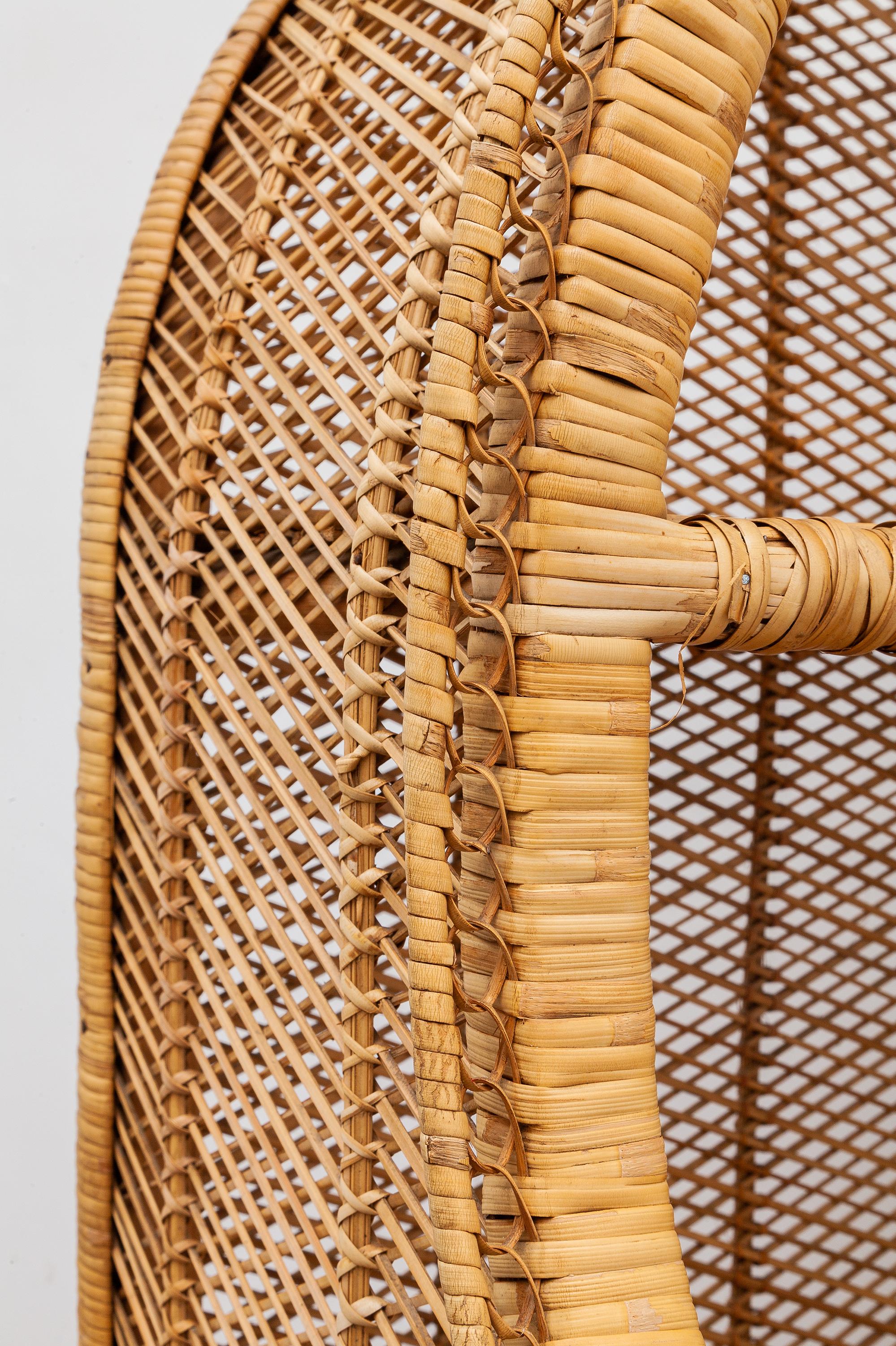 Hand-Woven Rattan and Bamboo Book Shelve, Étagère, 1970s, Italy